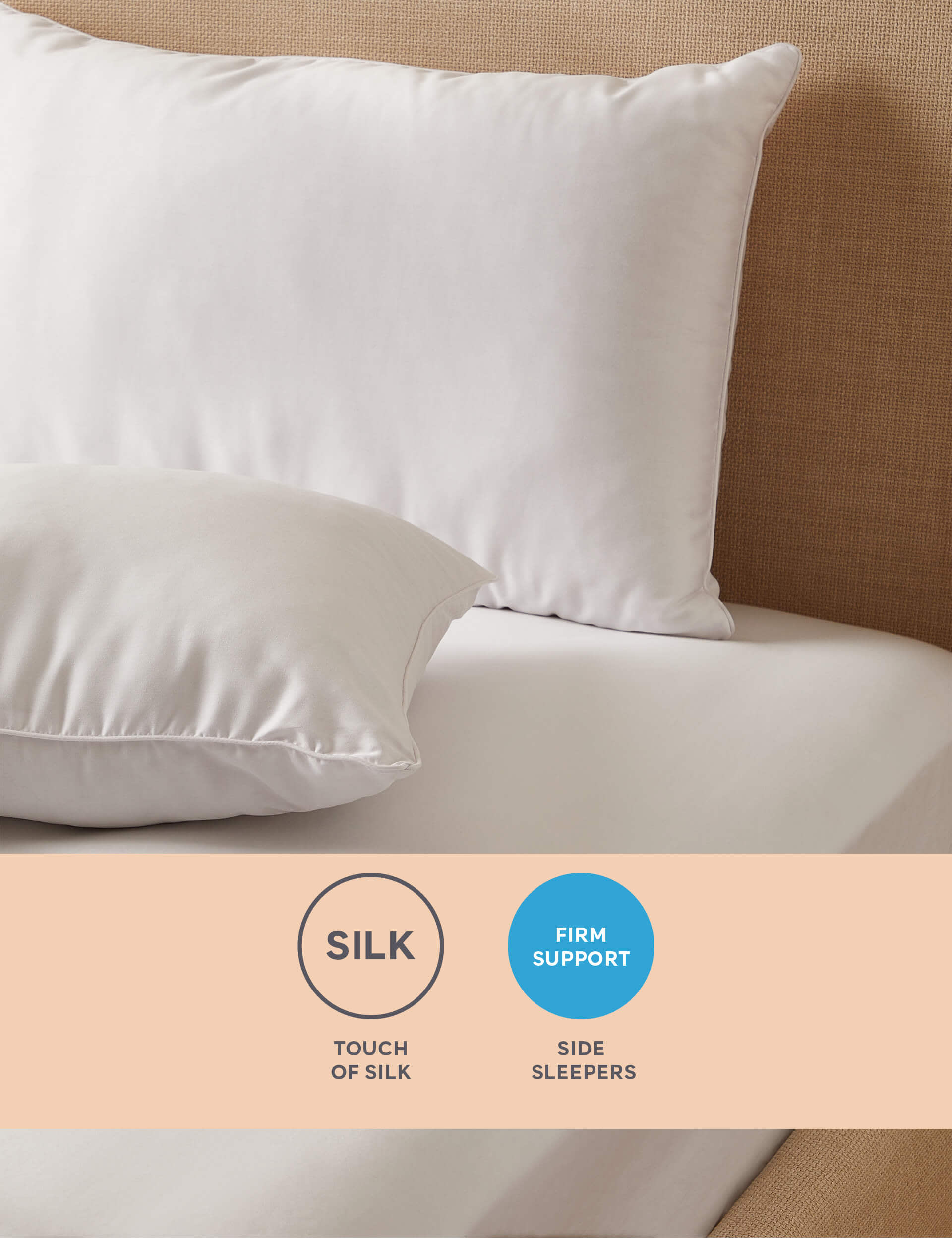 M&S 2pk Touch of Silk Firm Pillows - White, White