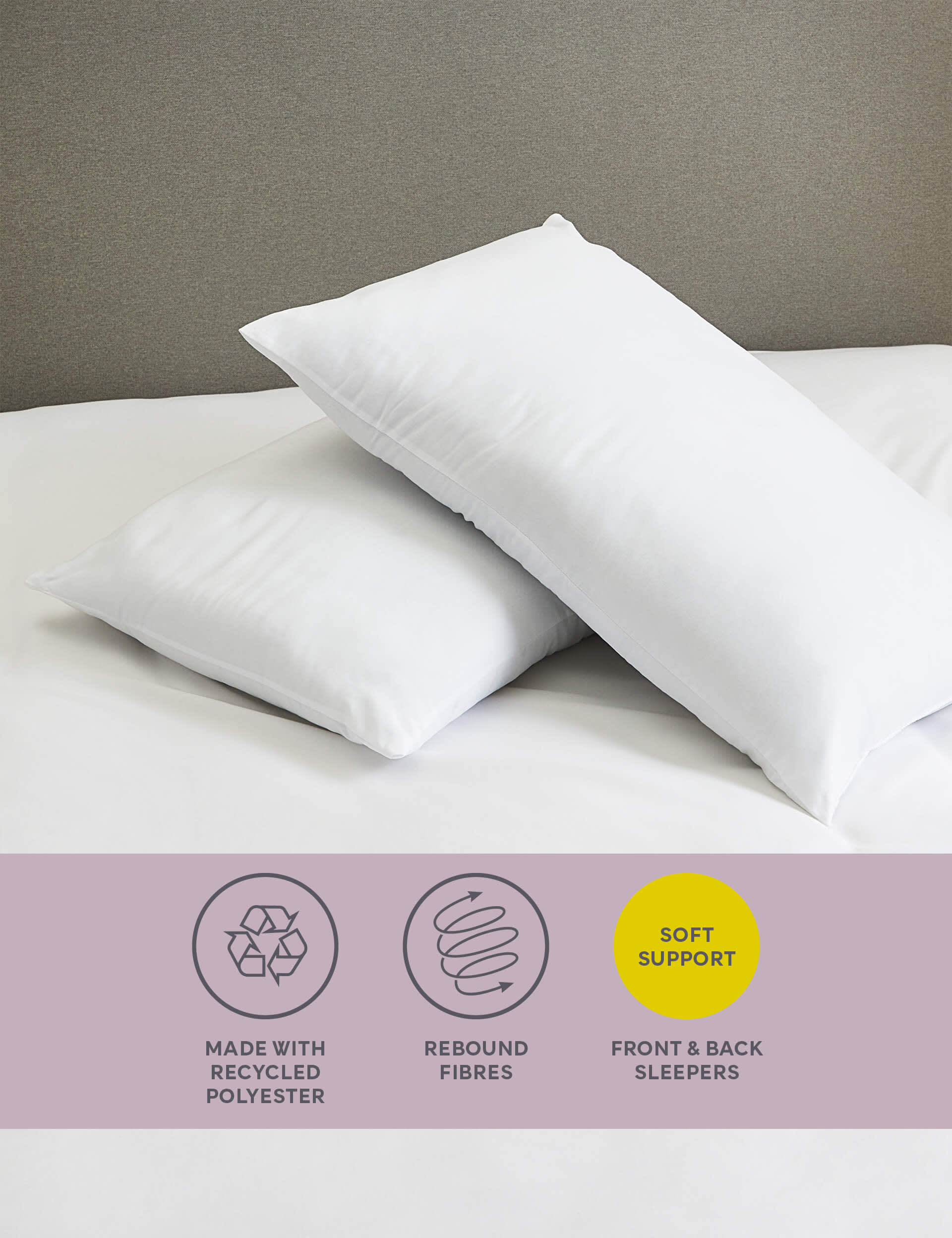 M&S 2pk Simply Soft Medium Pillows - White, White