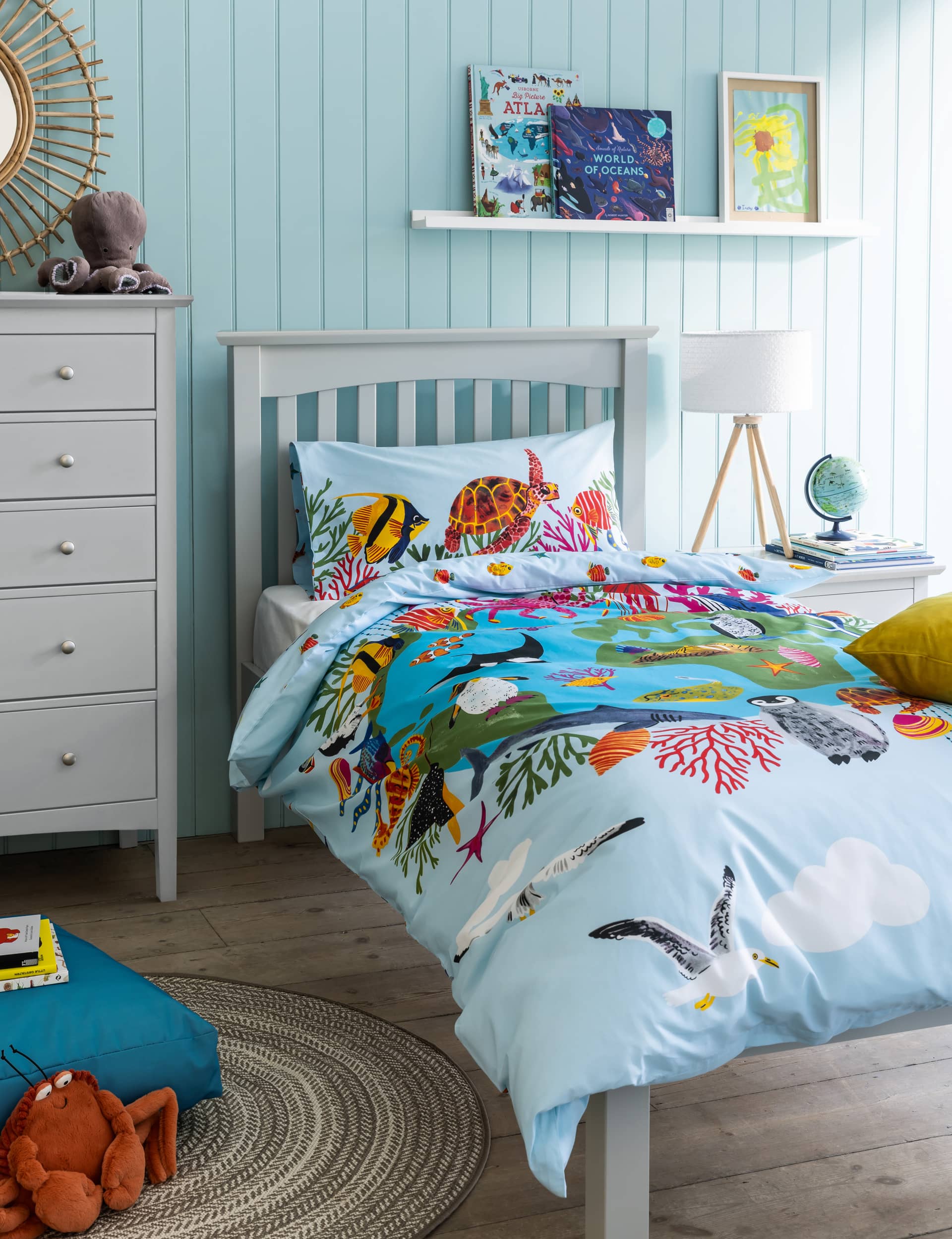 M&S Collection Under the Sea Pure Cotton Bedding Set - SGL - Blue Mix, Blue Mix