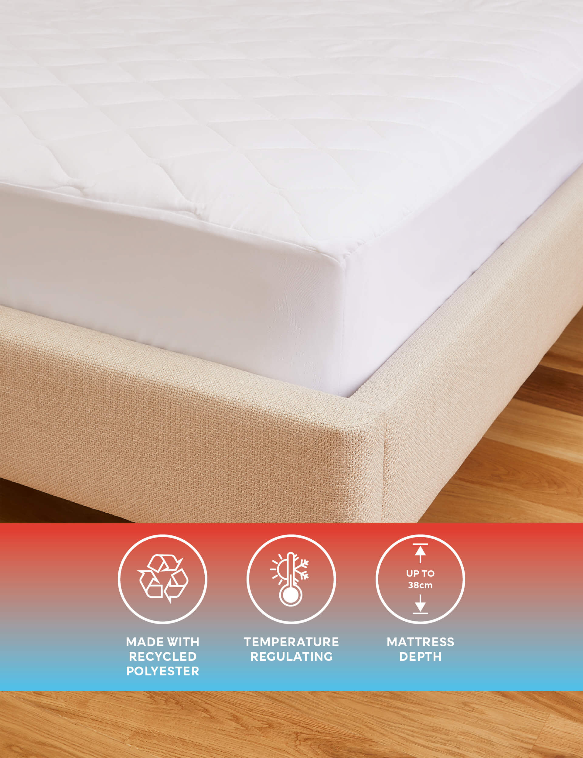 Body Sensor Body Temperature Control Extra Deep Mattress Protector - DBL - White, White