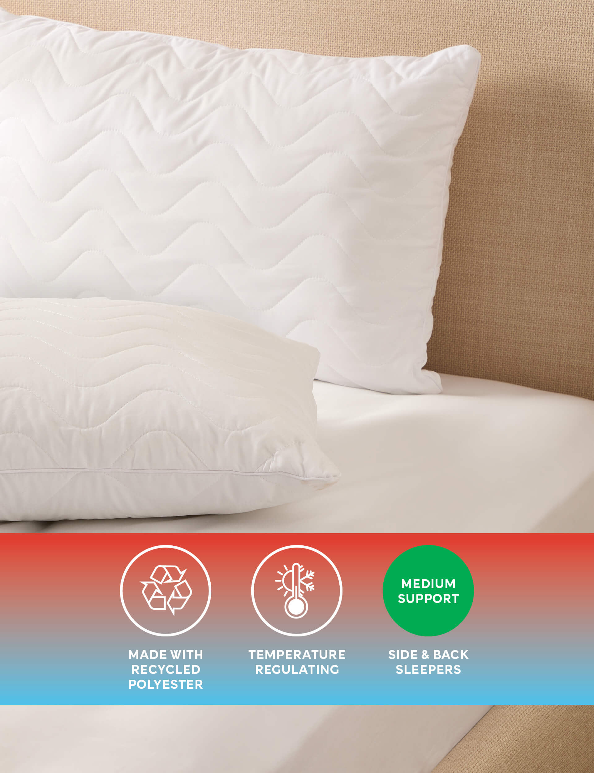 Body Sensor 2pk Body Temperature Control Medium Pillows - White, White