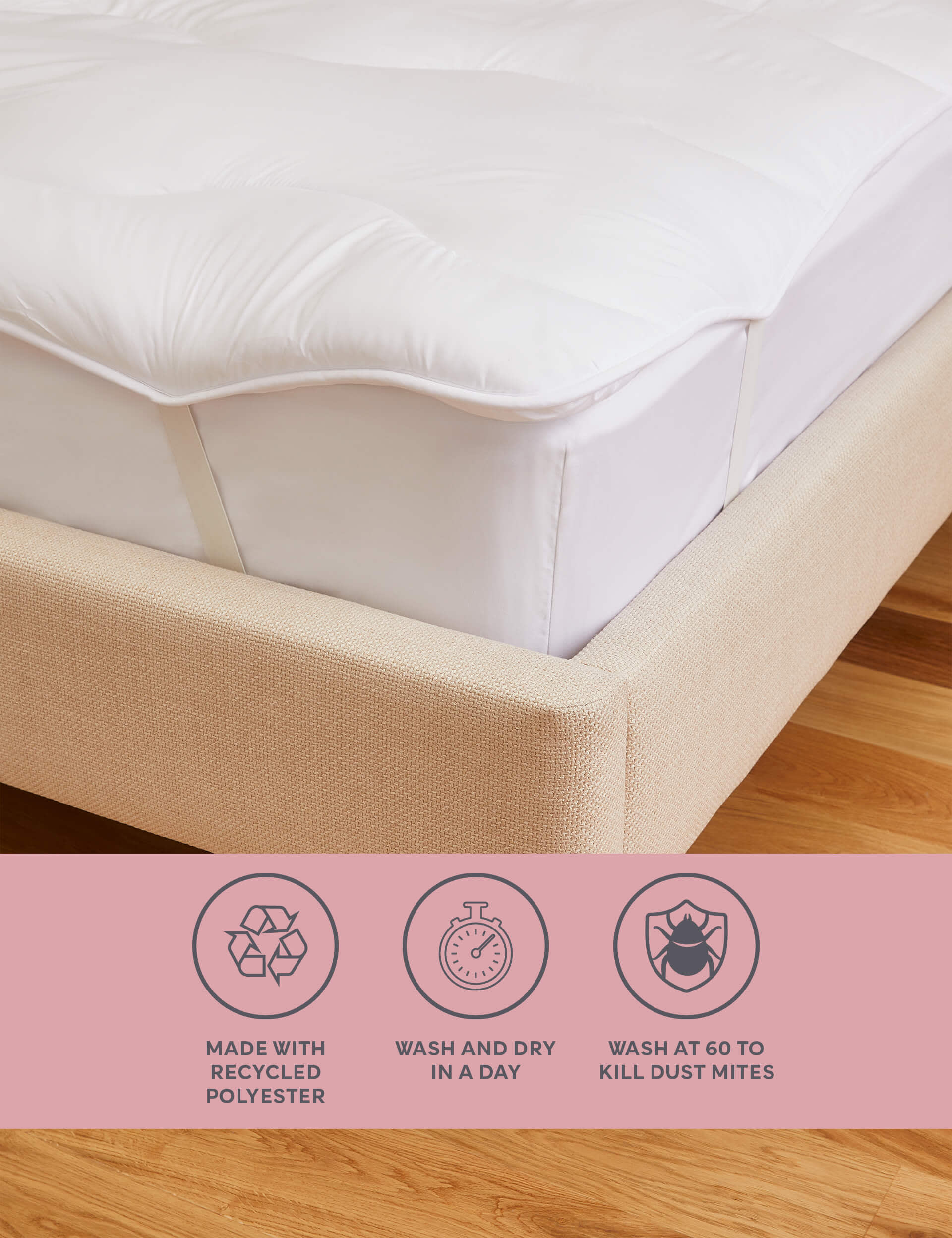 M&S Supremely Washable Mattress Enhancer - DBL - White, White