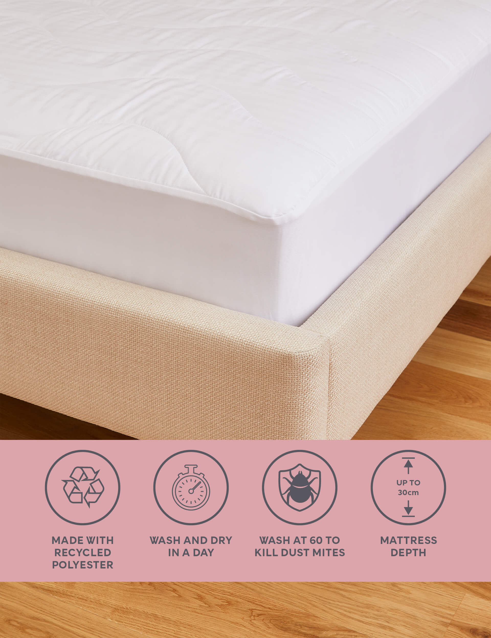 M&S Supremely Washable Mattress Protector - 4FT - White, White