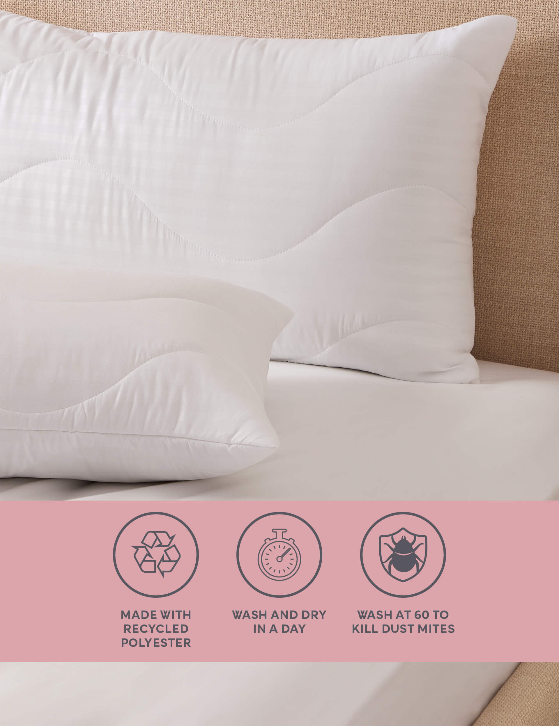 M&S 2pk Supremely Washable Pillow Protectors - White, White