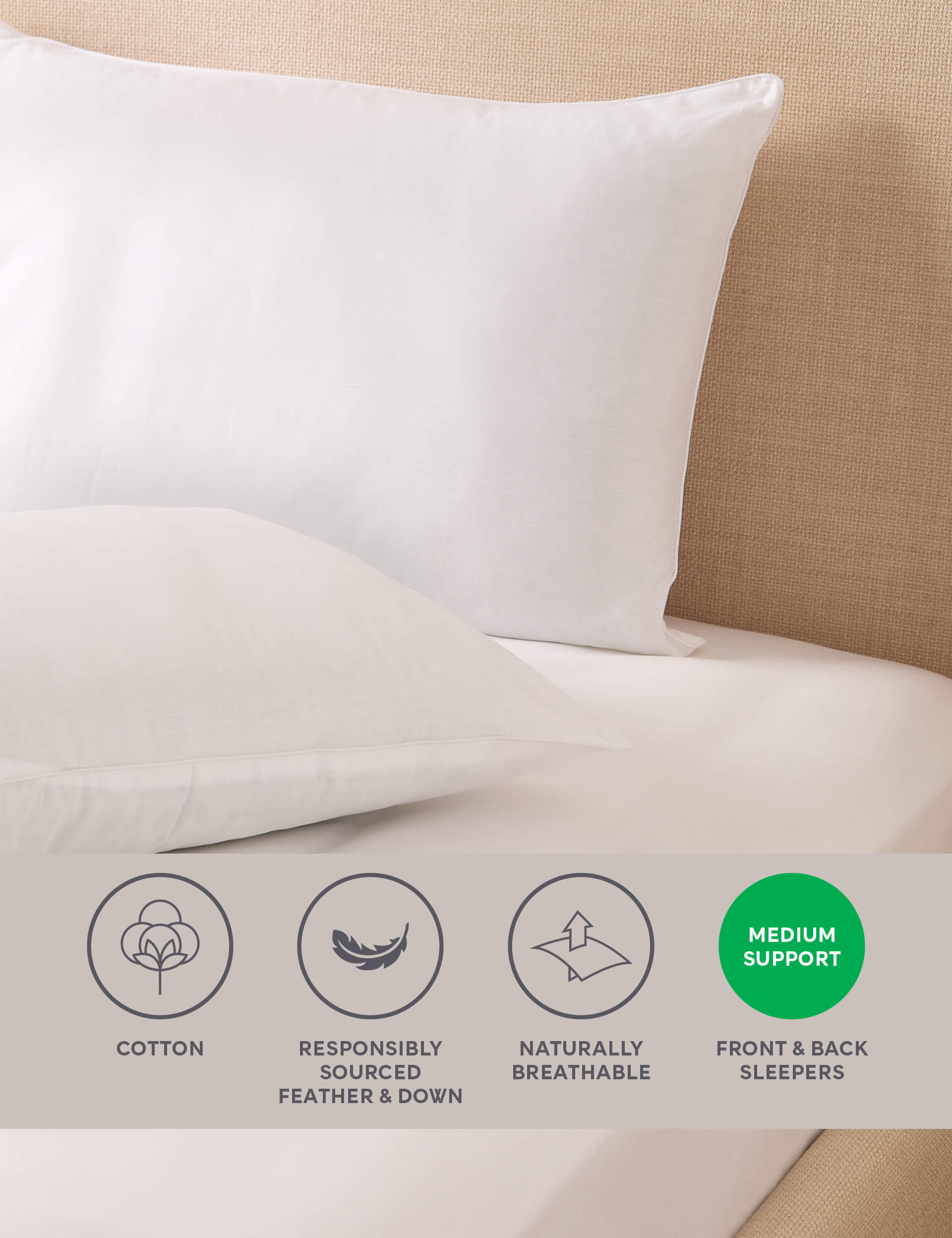 M&S 2pk Duck Feather & Down Medium Pillows