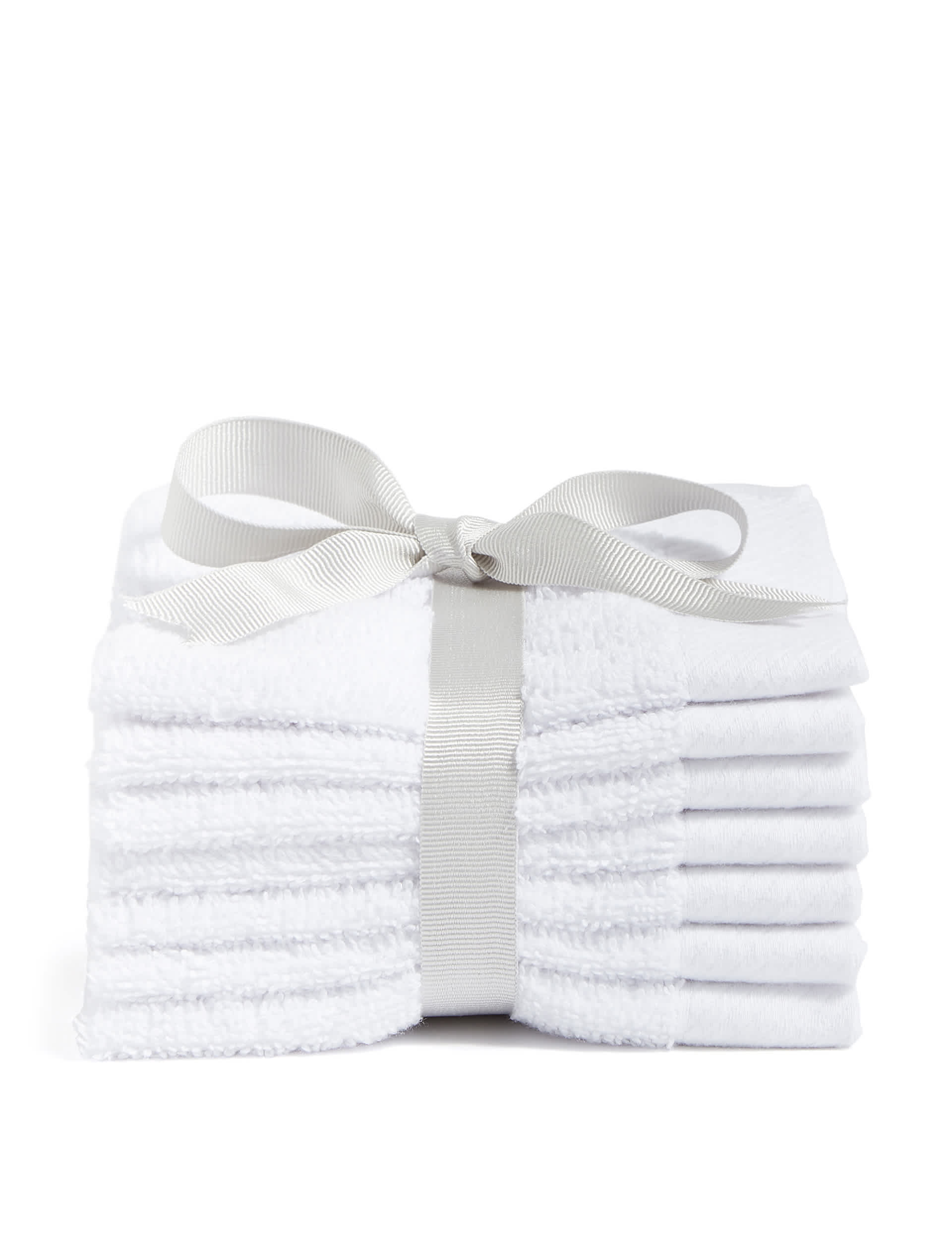 M&S Collection Set of 7 Pure Cotton Face Cloths - White, White