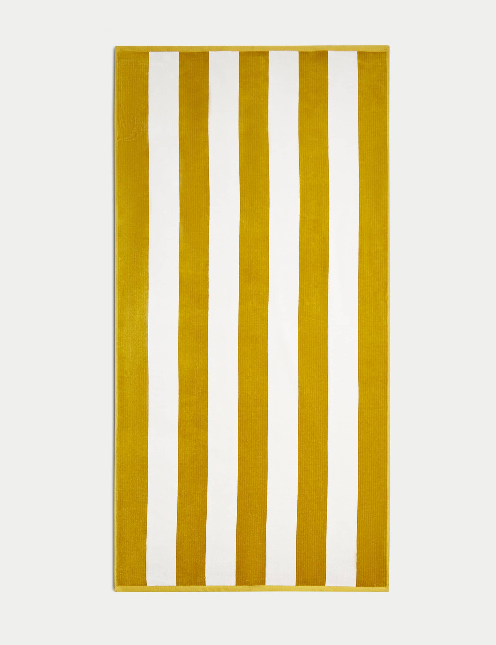 M&S Pure Cotton Striped Sand Resistant Beach Towel - Ochre, Ochre,Orange,Raspberry