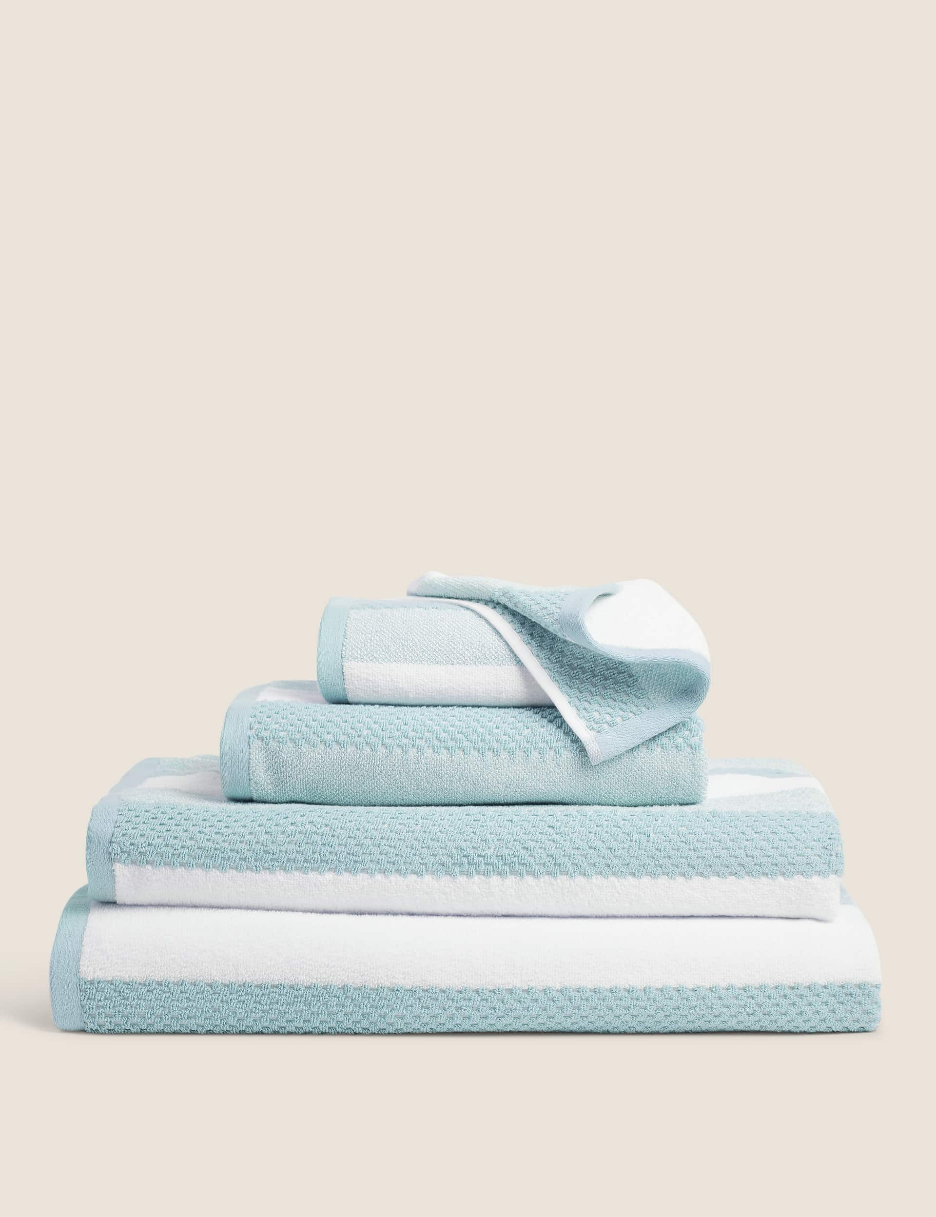 M&S Collection Pure Cotton Striped Textured Towel - HAND - Duck Egg, Charcoal,Silver Grey,Duck Egg