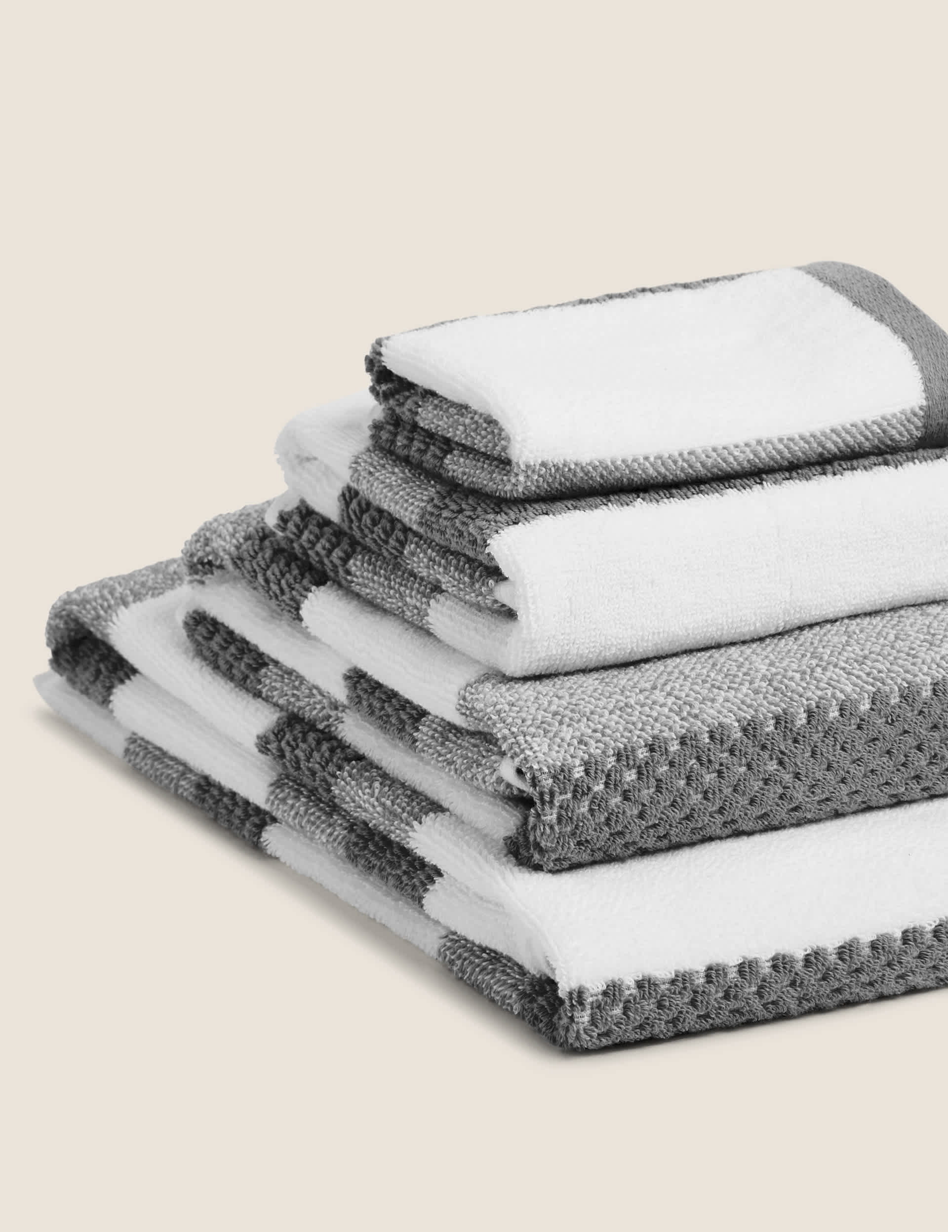 M&S Pure Cotton Striped Textured Towel - EXL - Charcoal, Silver Grey,Charcoal,Duck Egg