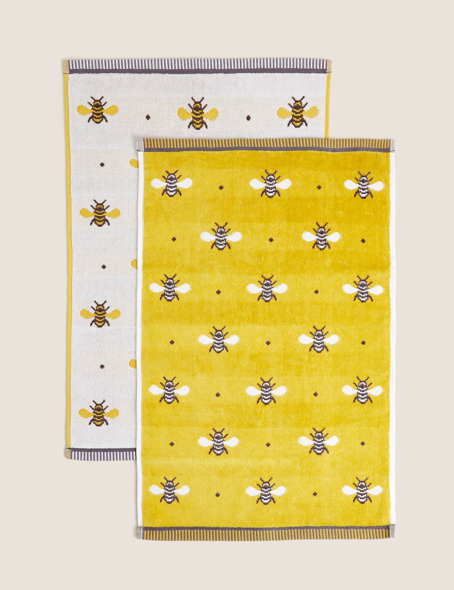 M&S Set of 2 Pure Cotton Bee Towels