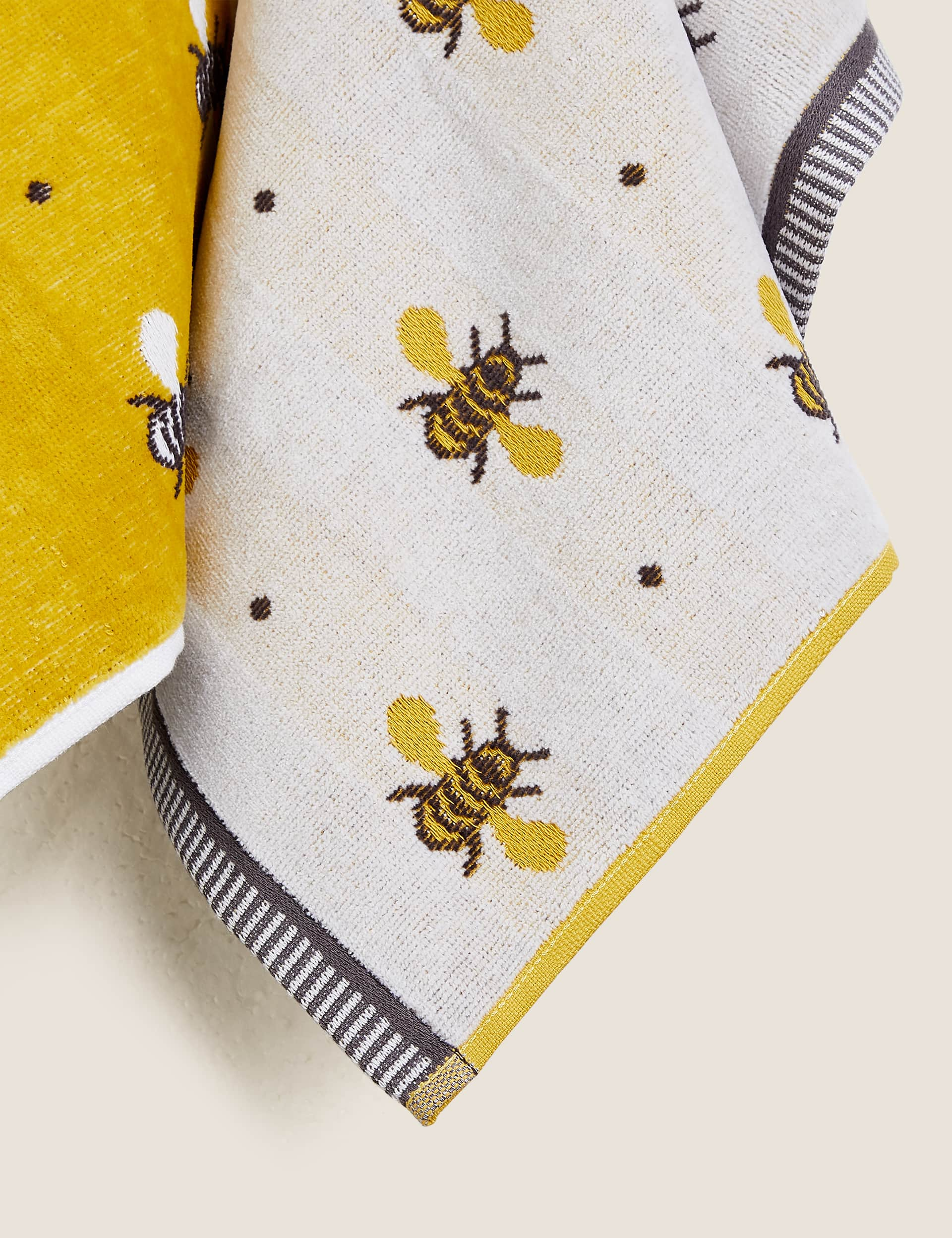 M&S Collection Set of 2 Pure Cotton Bee Towels - Ochre, Ochre