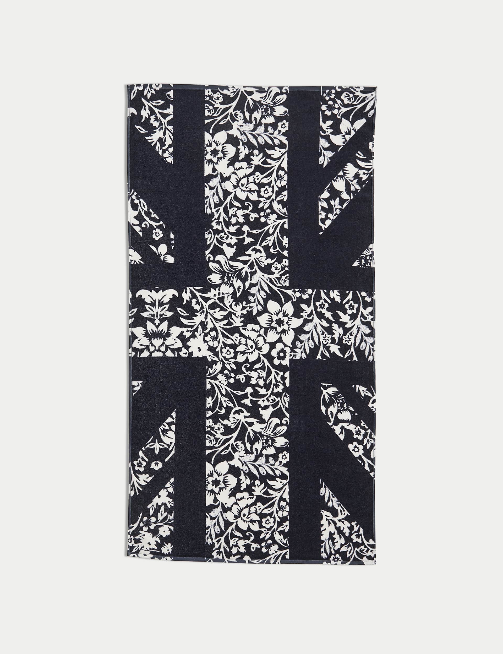 M&S Pure Cotton Floral Union Jack Beach Towel - Navy, Navy