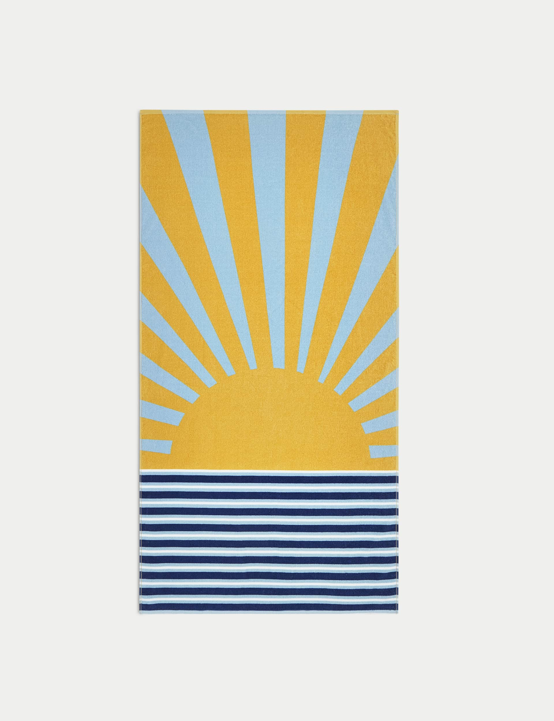 M&S Pure Cotton Printed Beach Towel - Yellow Mix, Yellow Mix