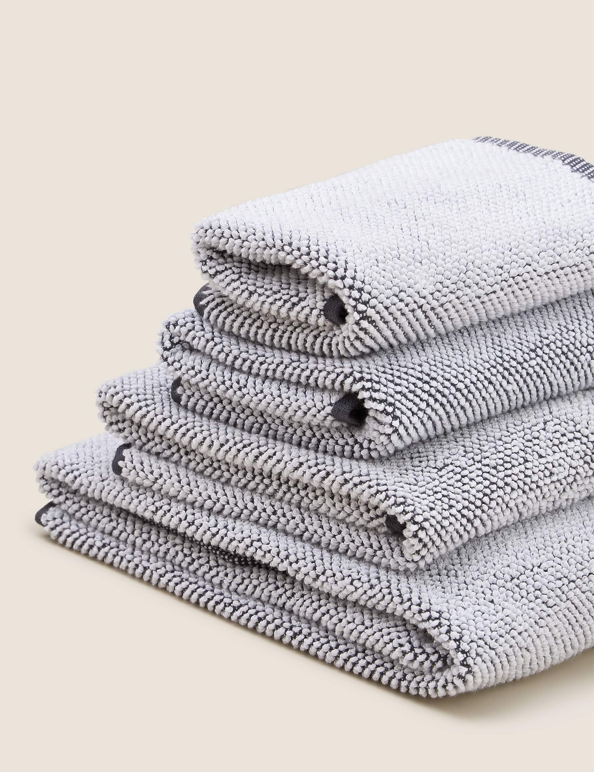 M&S Pure Cotton Cosy Weave Towel - BATH - Grey Mix, Grey Mix,Navy,Clay