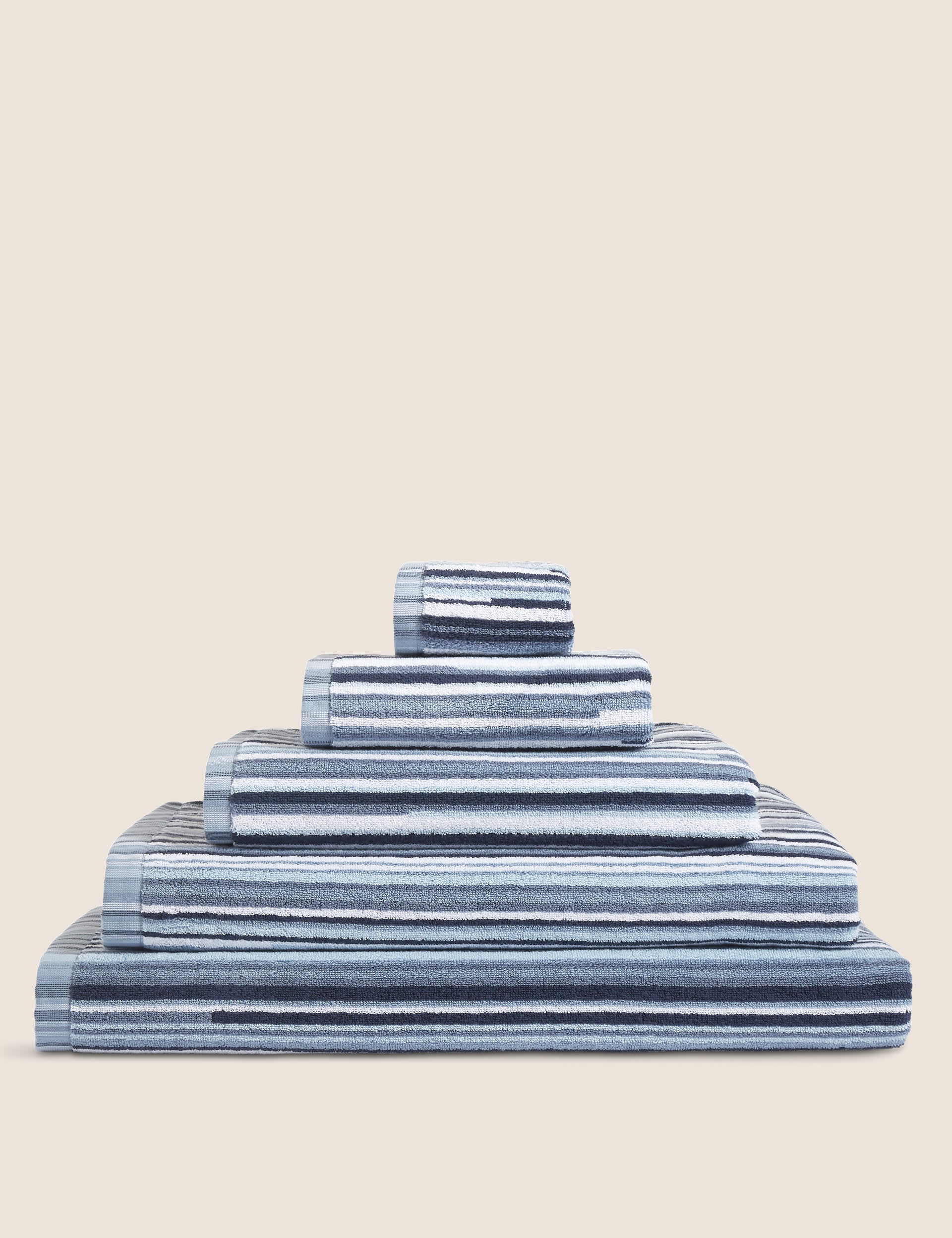 M&S Pure Cotton Striped Towel - HAND - Chambray Mix, Black Mix,Chambray Mix