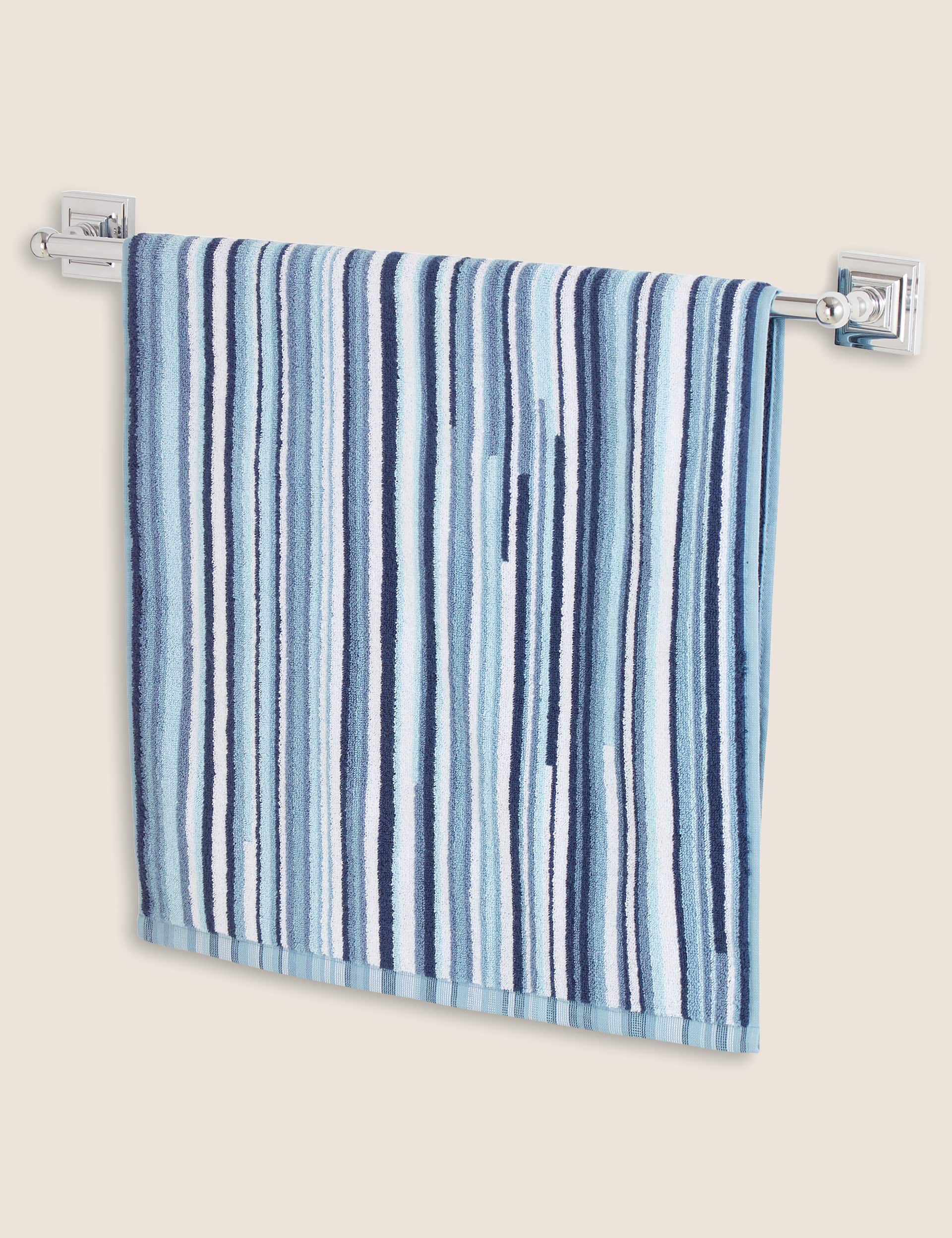 M&S Collection Pure Cotton Striped Towel - HAND - Chambray Mix, Chambray Mix