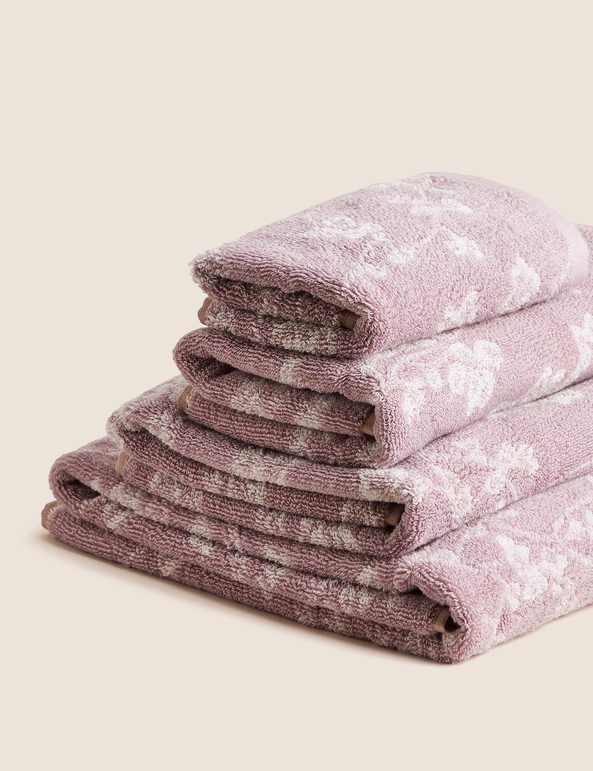 M&S Super Soft Pure Cotton Floral Jacquard Towel - GUEST - Mauve, Mauve