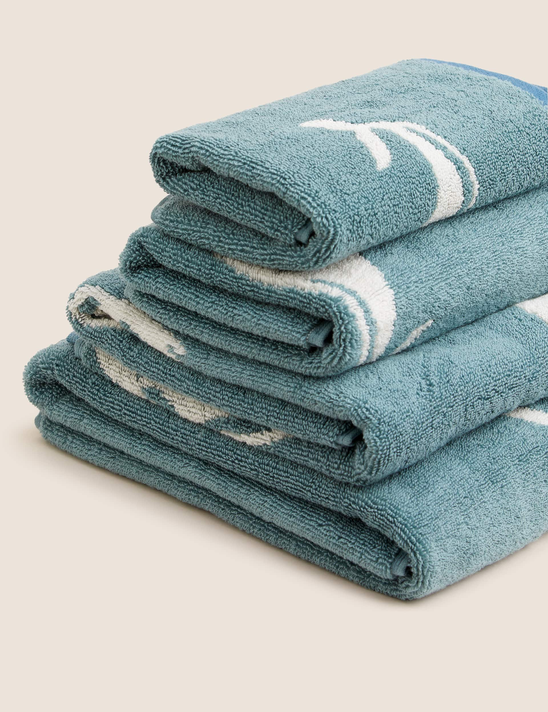 M&S Pure Cotton Whale Towel - EXL - Blue Mix, Blue Mix