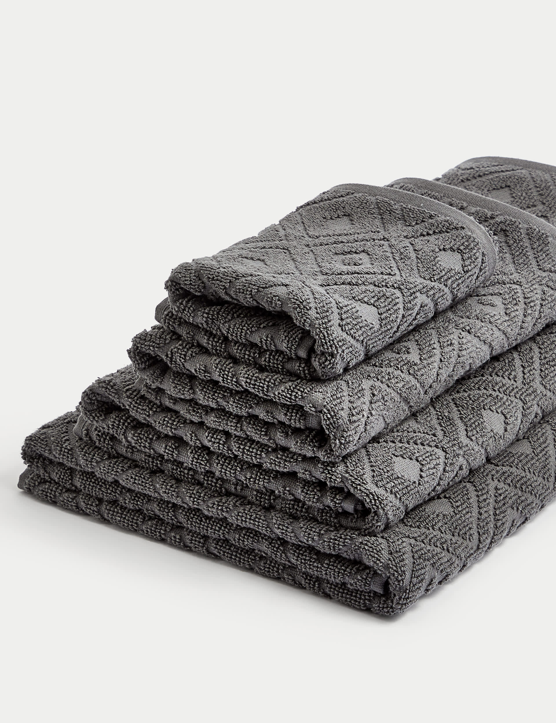 M&S Pure Cotton Geometric Towel - BATH - Charcoal, Clay,Charcoal