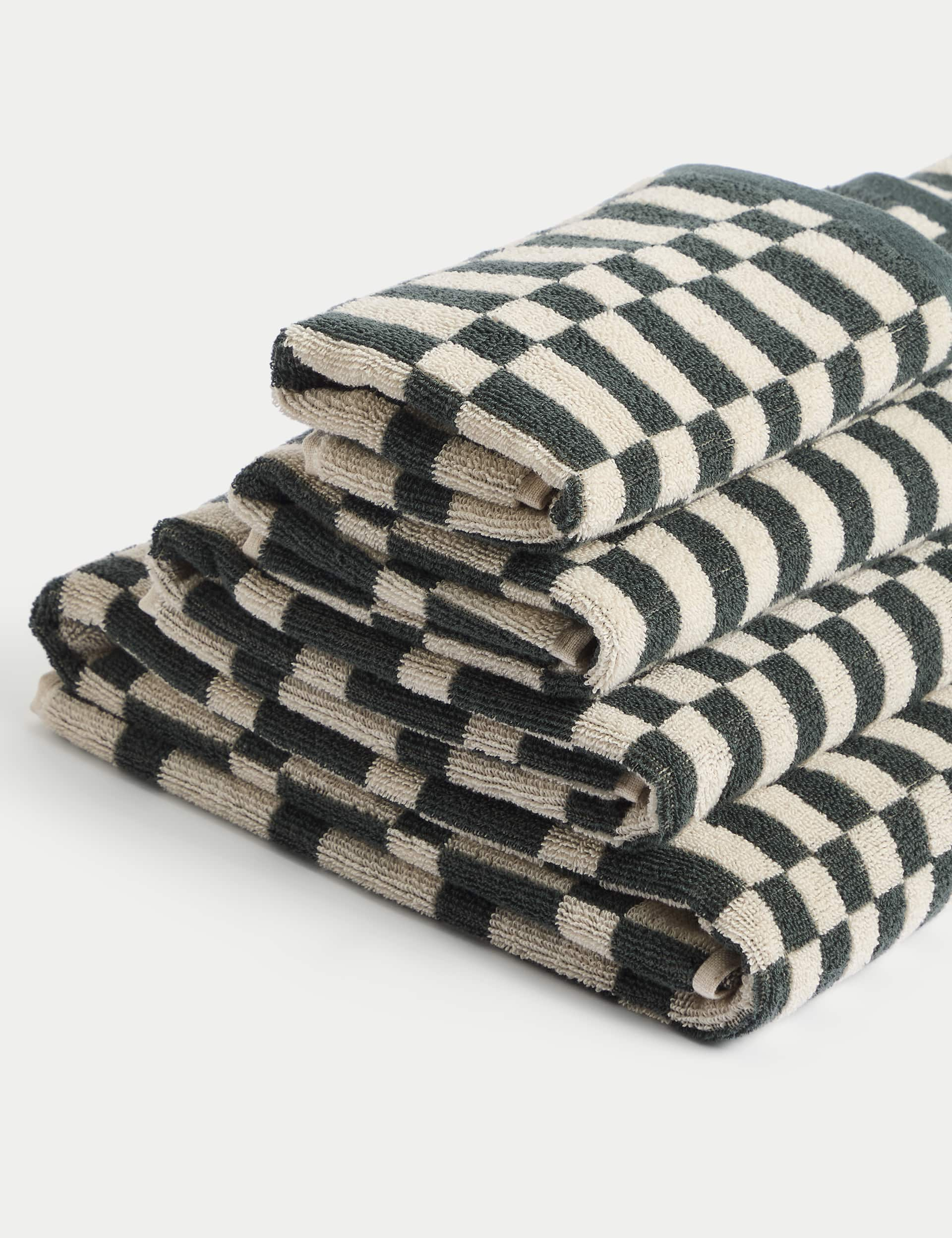 M&S Pure Cotton Geometric Towel - BATH - Forest Green, Clay,Charcoal,Dark Ochre,Forest Green