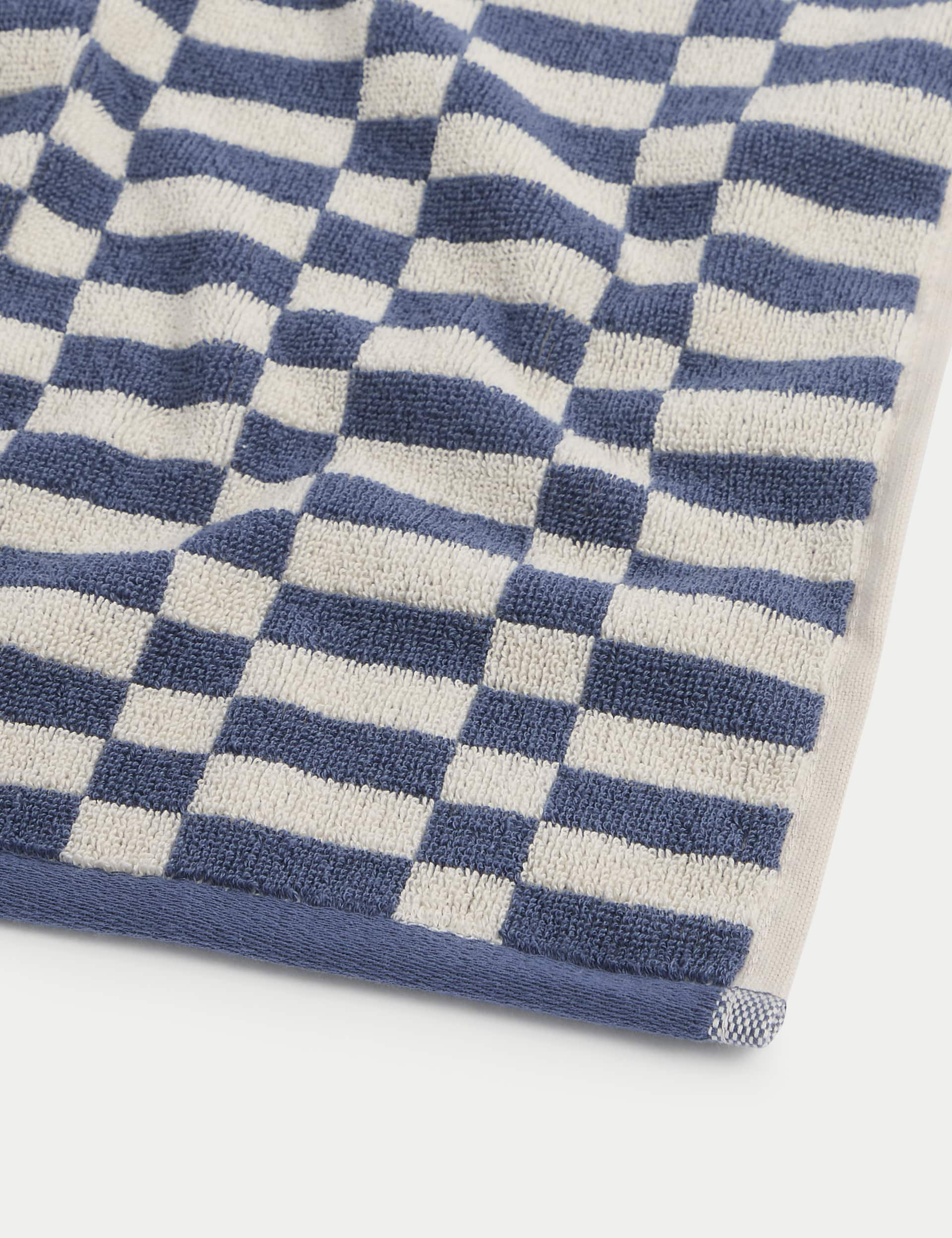 M&S Collection Pure Cotton Geometric Check Towel - BATH - Mid Blue, Charcoal,Forest Green,Mid Blue