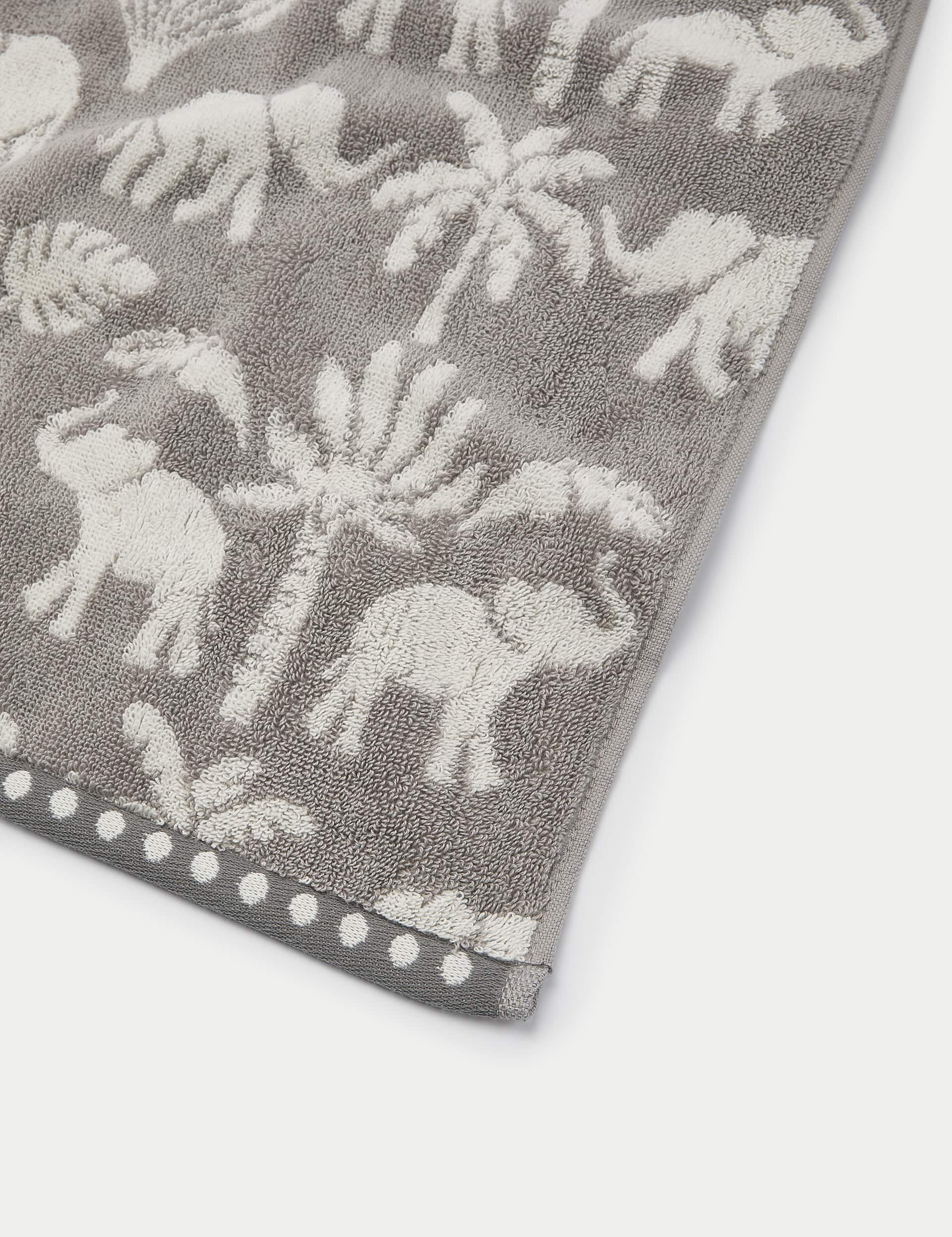 M&S Collection Pure Cotton Elephant Palm Towel - BATH - Light Grey, Forest Green,Light Grey,Sage