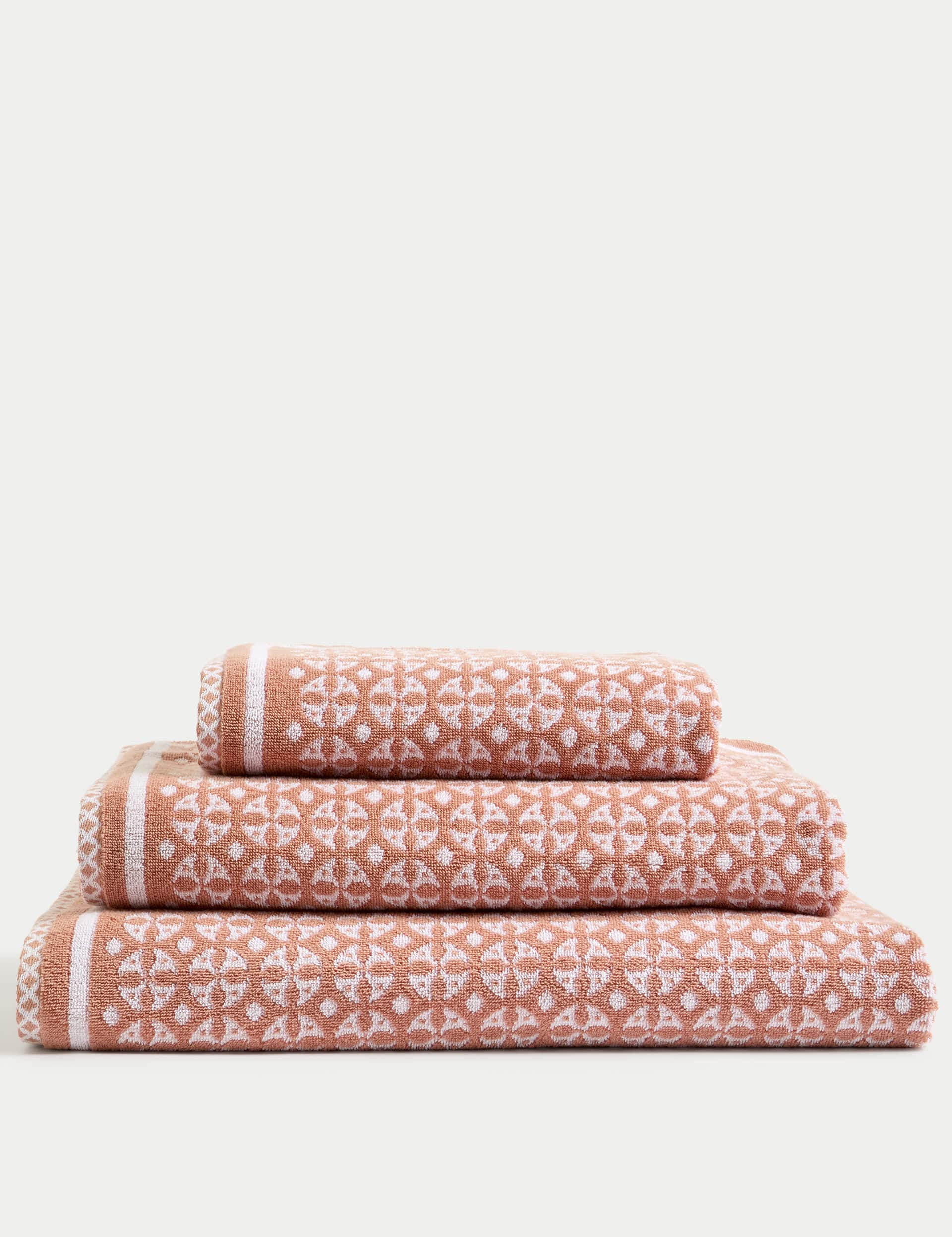 M&S Collection Pure Cotton Geometric Circle Towel - BATH - Dusty Pink, Chambray,Ochre,Forest Green,D