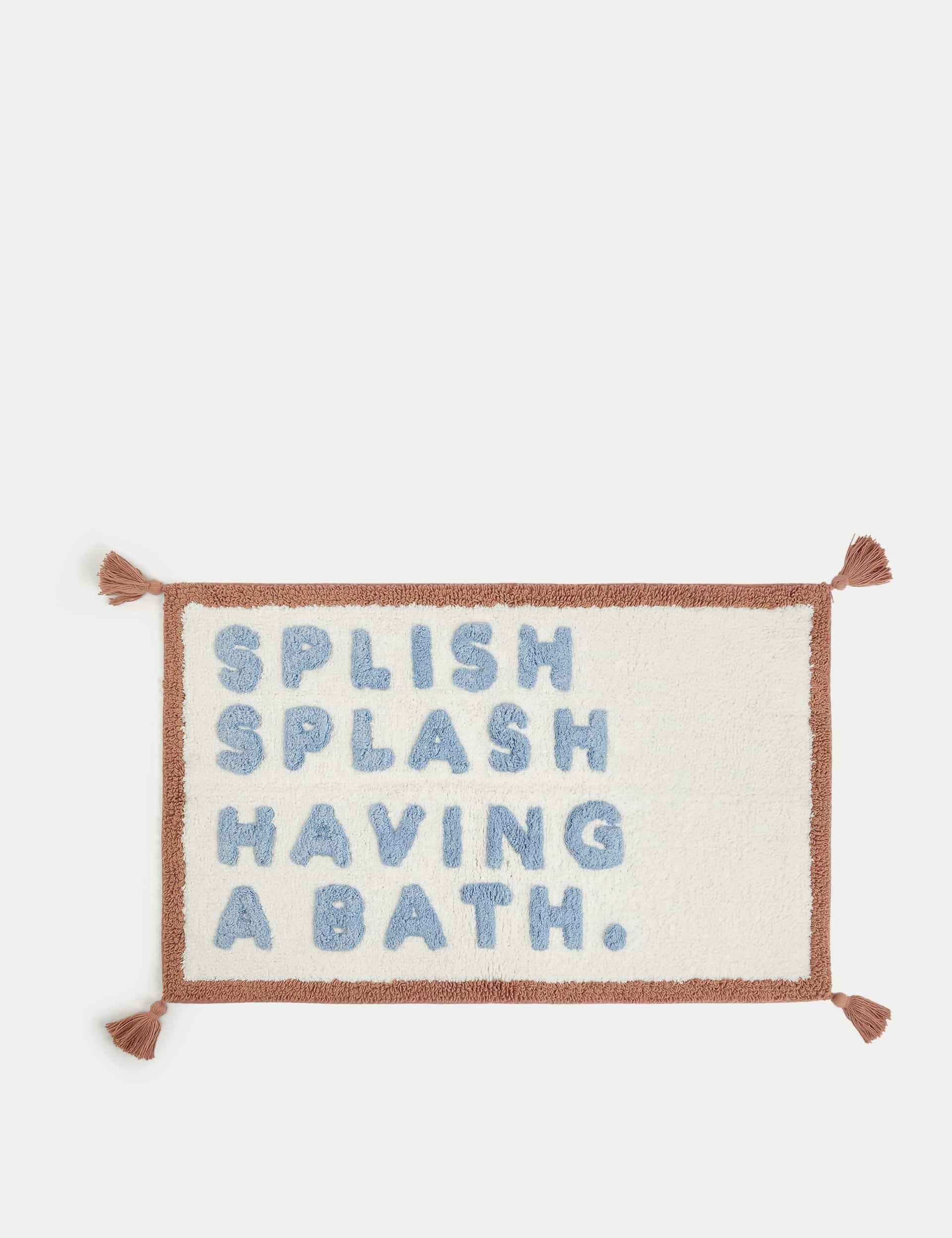 M&S Pure Cotton Splish Splash Tassel Bath Mat - Blue, Blue