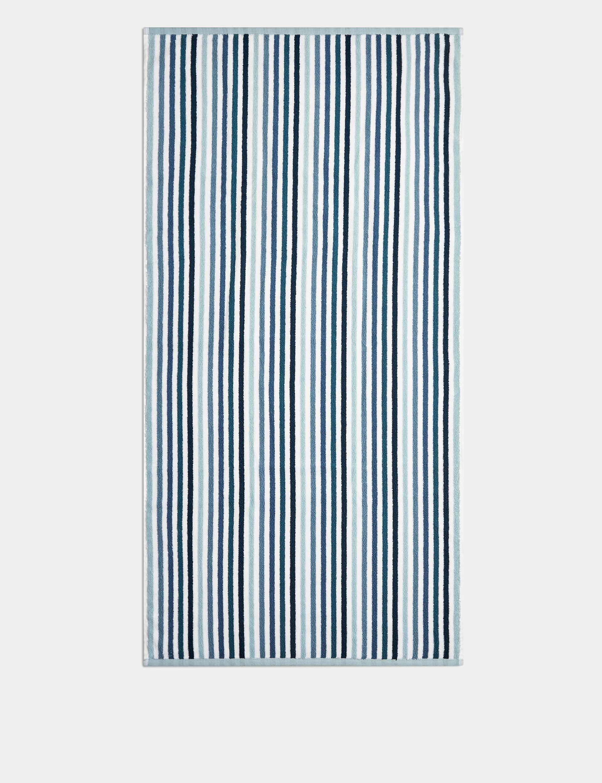 M&S Collection Pure Cotton Striped Towel - BATH - Blue, Blue,Natural