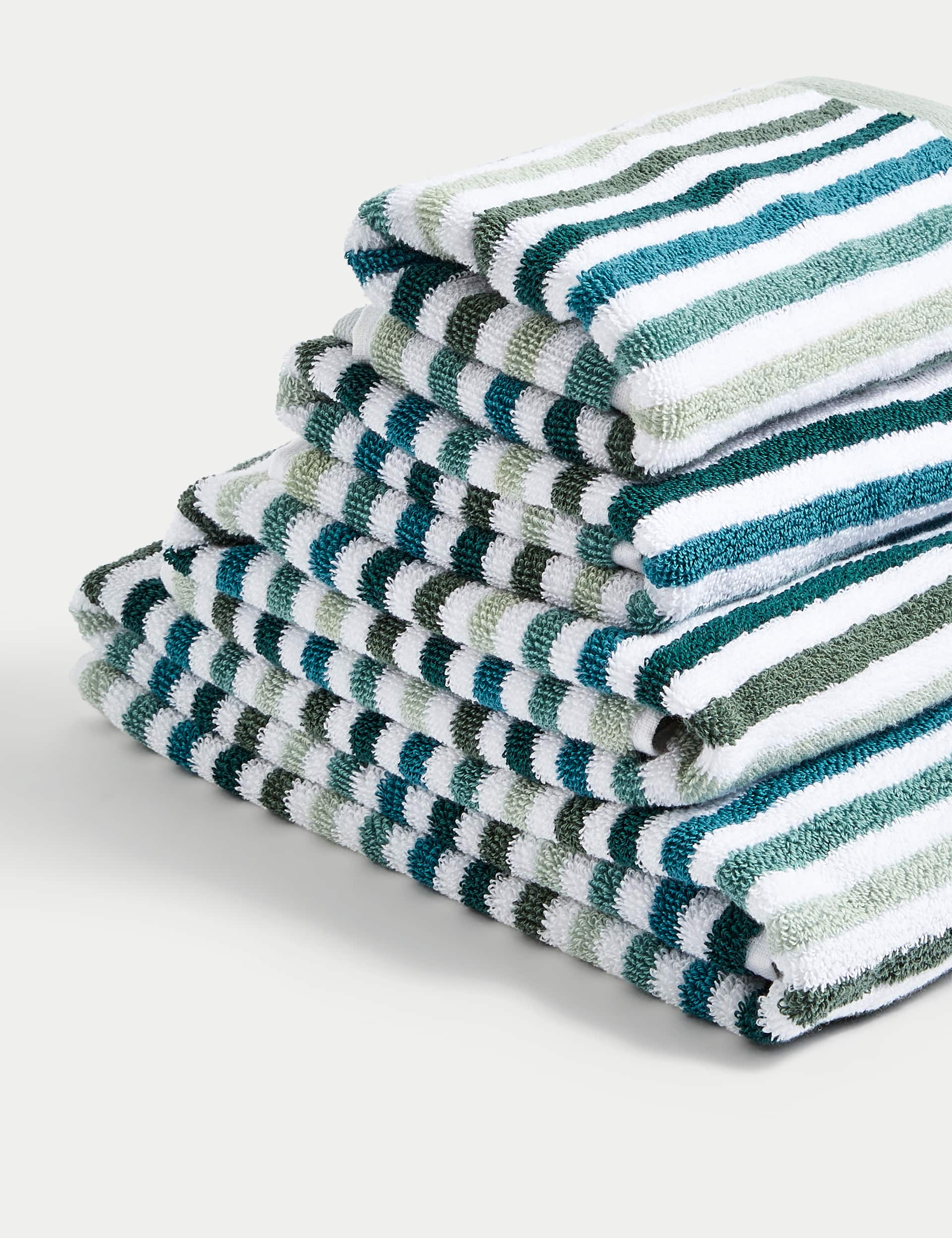 M&S Pure Cotton Striped Towel - EXL - Green, Green,Clay,Natural