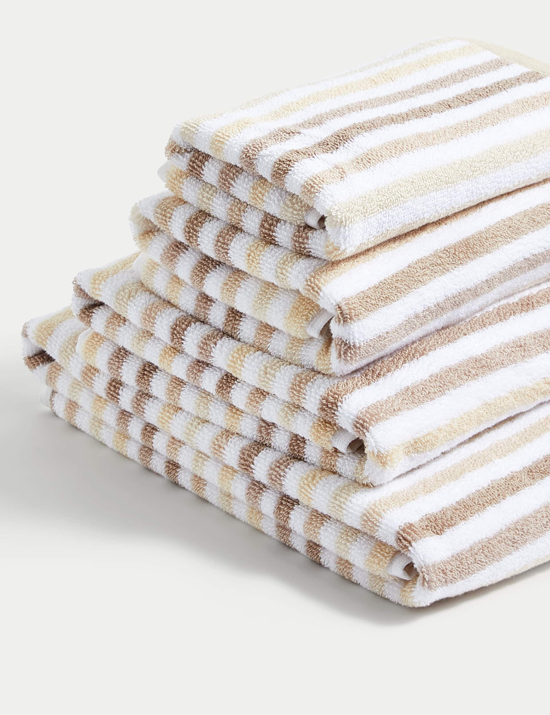 M&S Pure Cotton Striped Towel - GUEST - Natural, Natural,Green