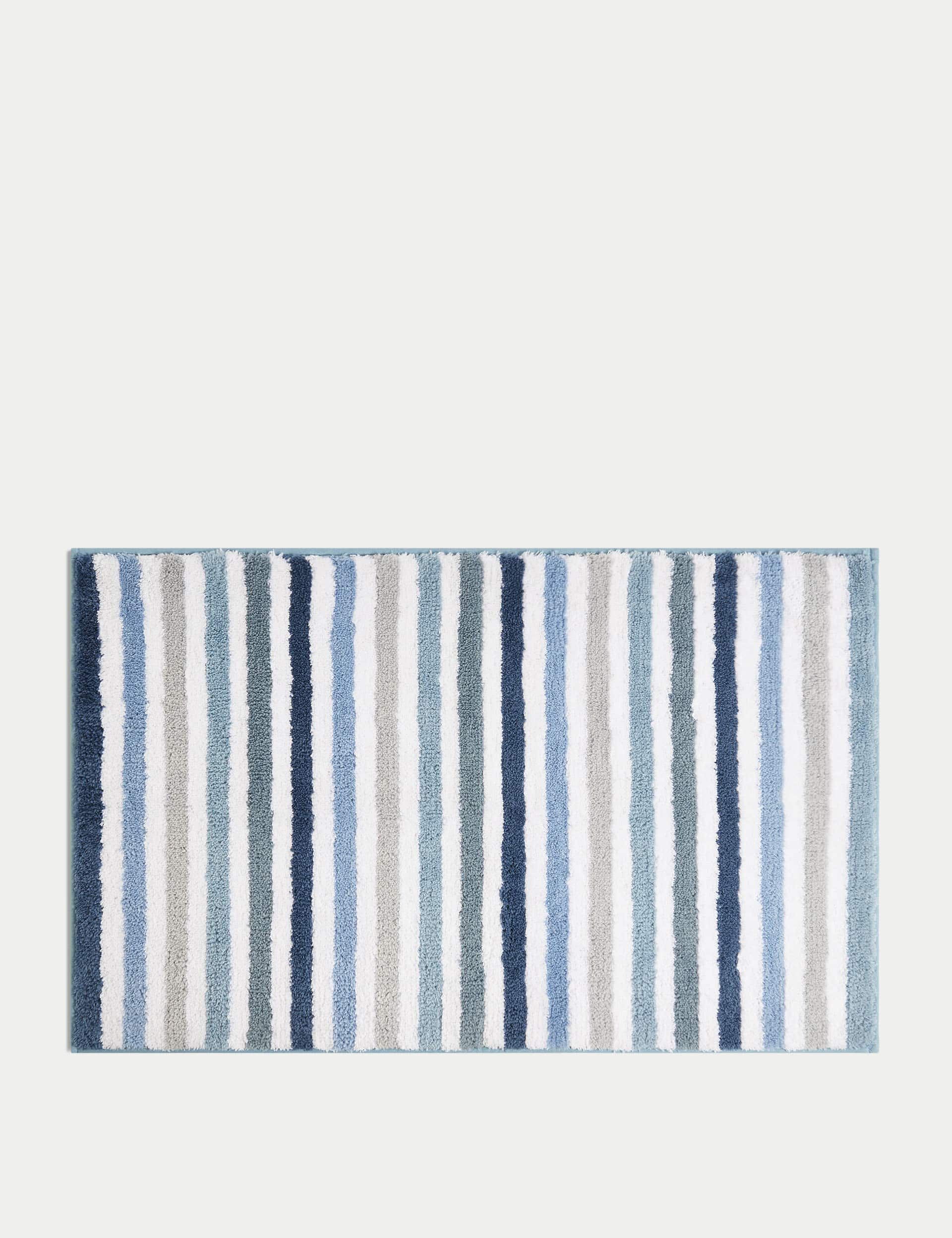 M&S Cotton Blend Striped Quick Dry Bath Mat - Blue, Blue