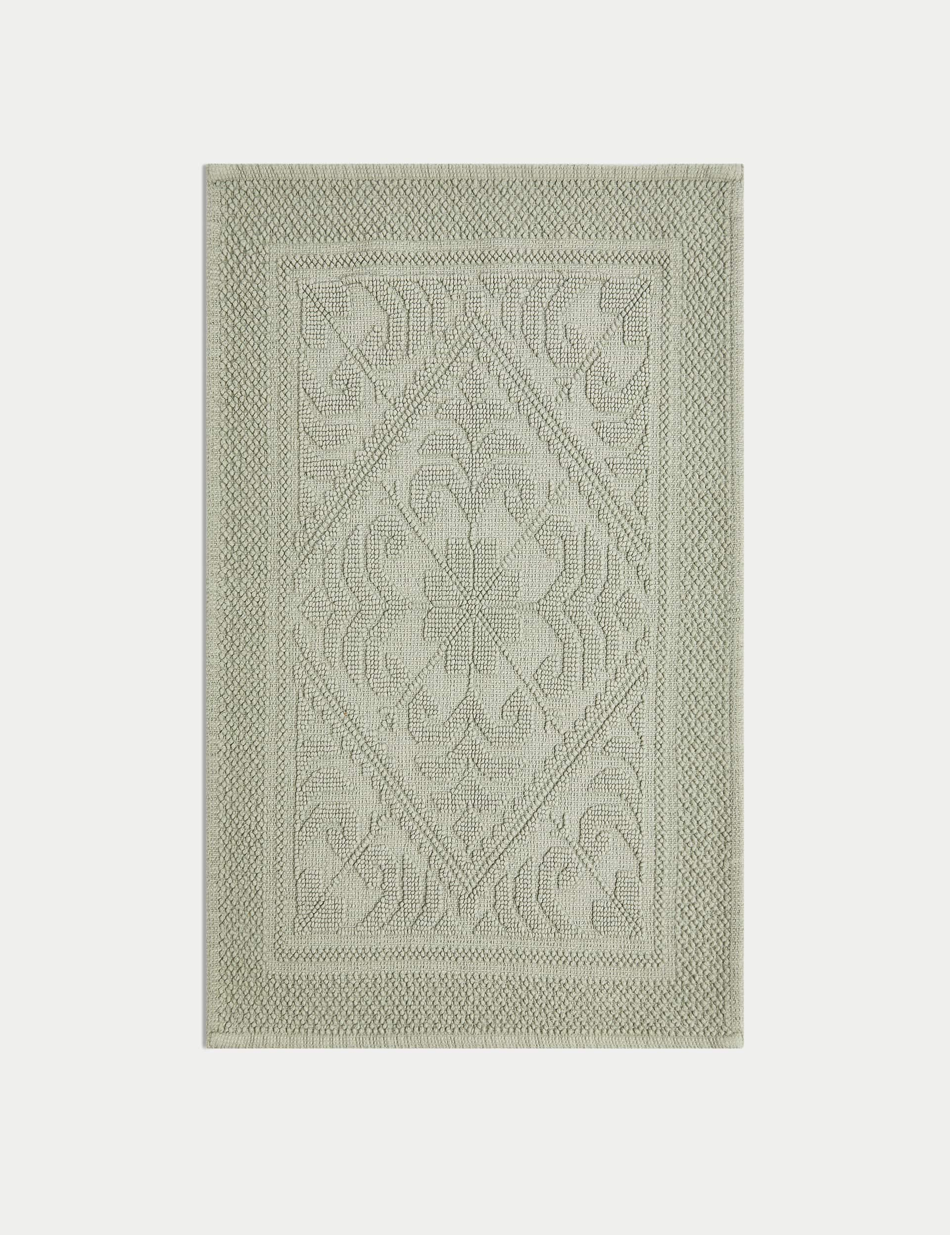 M&S Collection Pure Cotton Damask Bath Mat - Sage, Sage