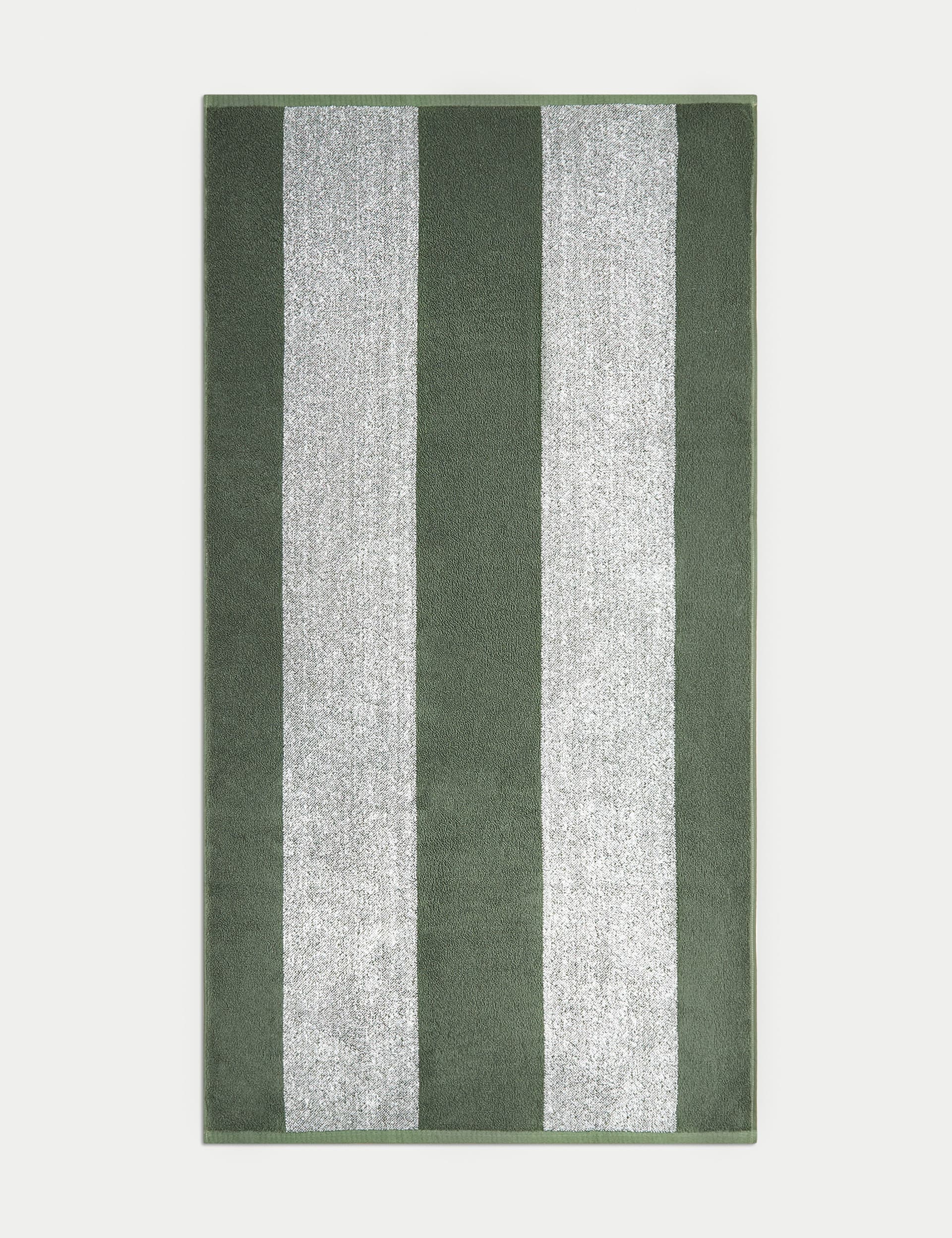 M&S Collection Pure Cotton Striped Towel - EXL - Forest Green, Forest Green