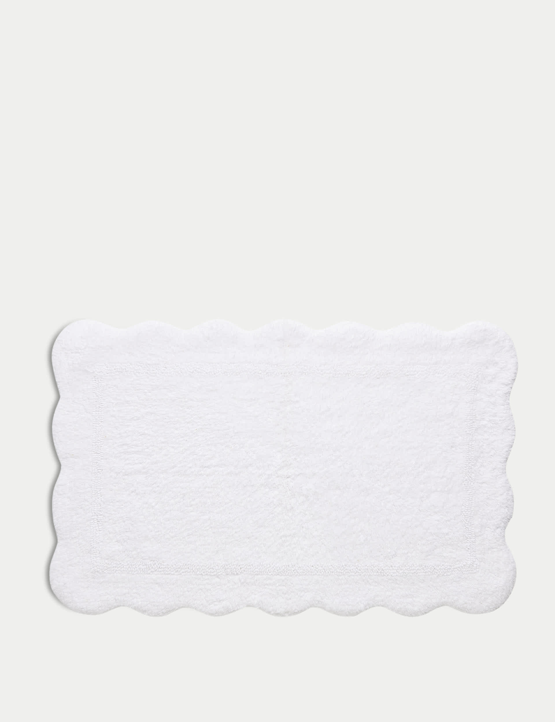 M&S Pure Cotton Scalloped Bath Mat - White, White