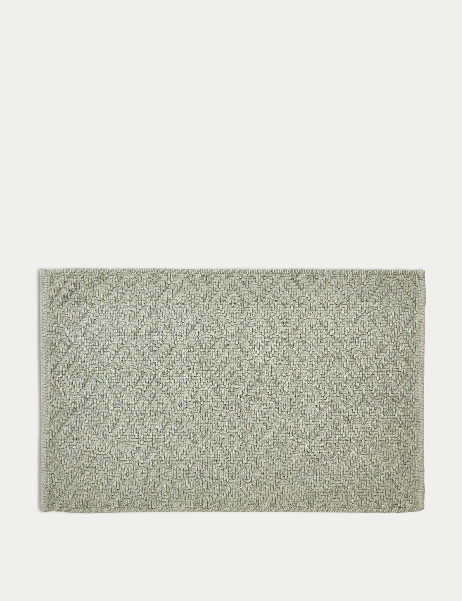 M&S Collection Pure Cotton Geometric Textured Bath Mat - Sage, Natural,Charcoal,Clay,Sage