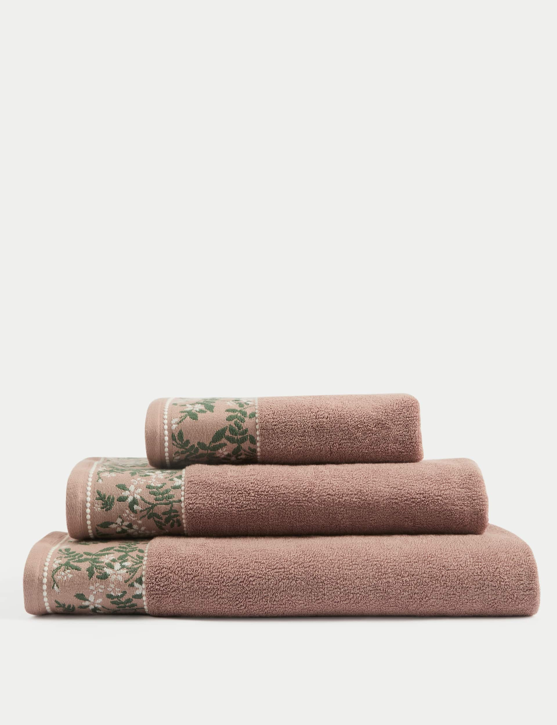 M&S Pure Cotton Woven Floral Towel - EXL - Blush, Blush