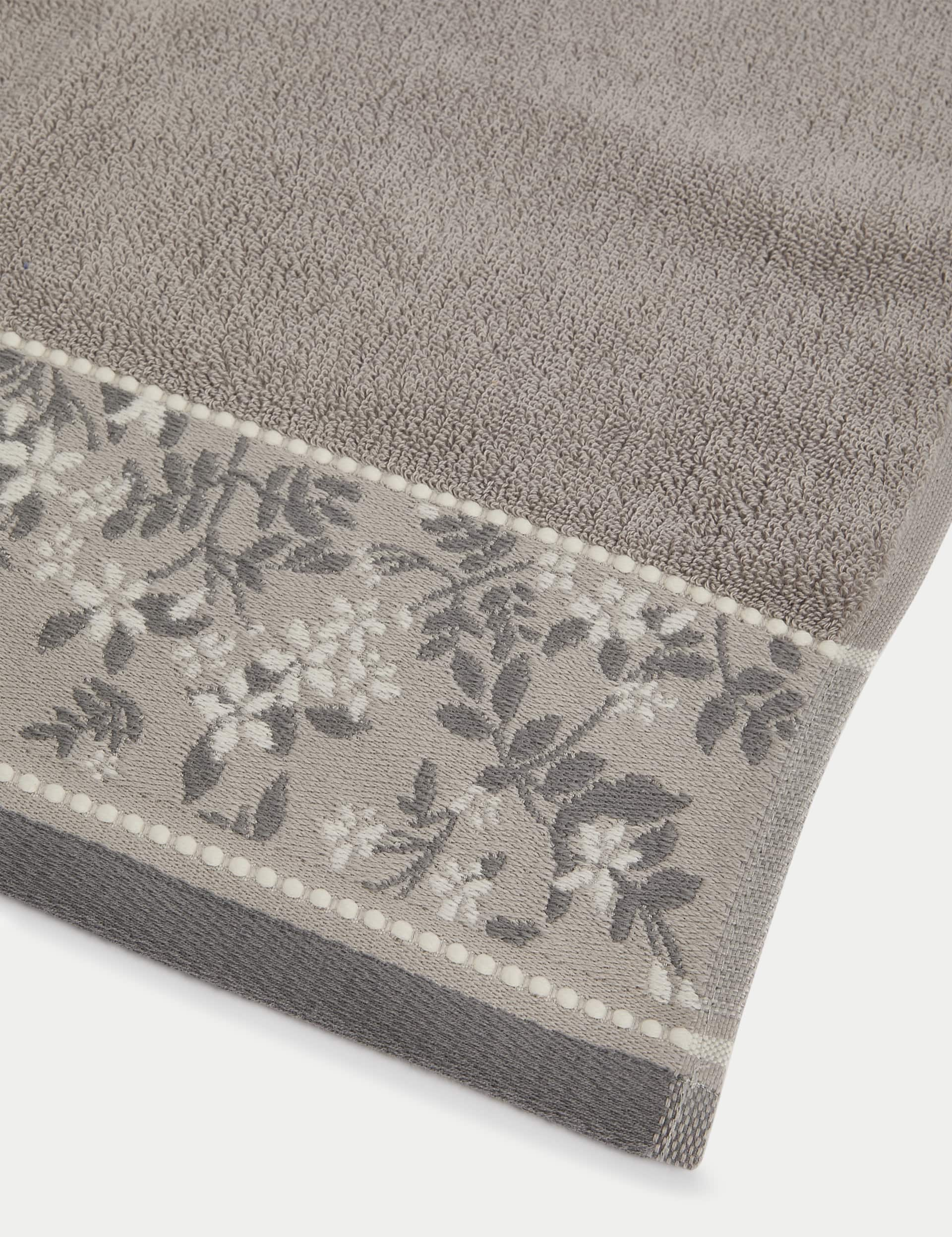 M&S Collection Pure Cotton Woven Floral Towel - EXL - Light Grey Mix, Light Grey Mix,Blush