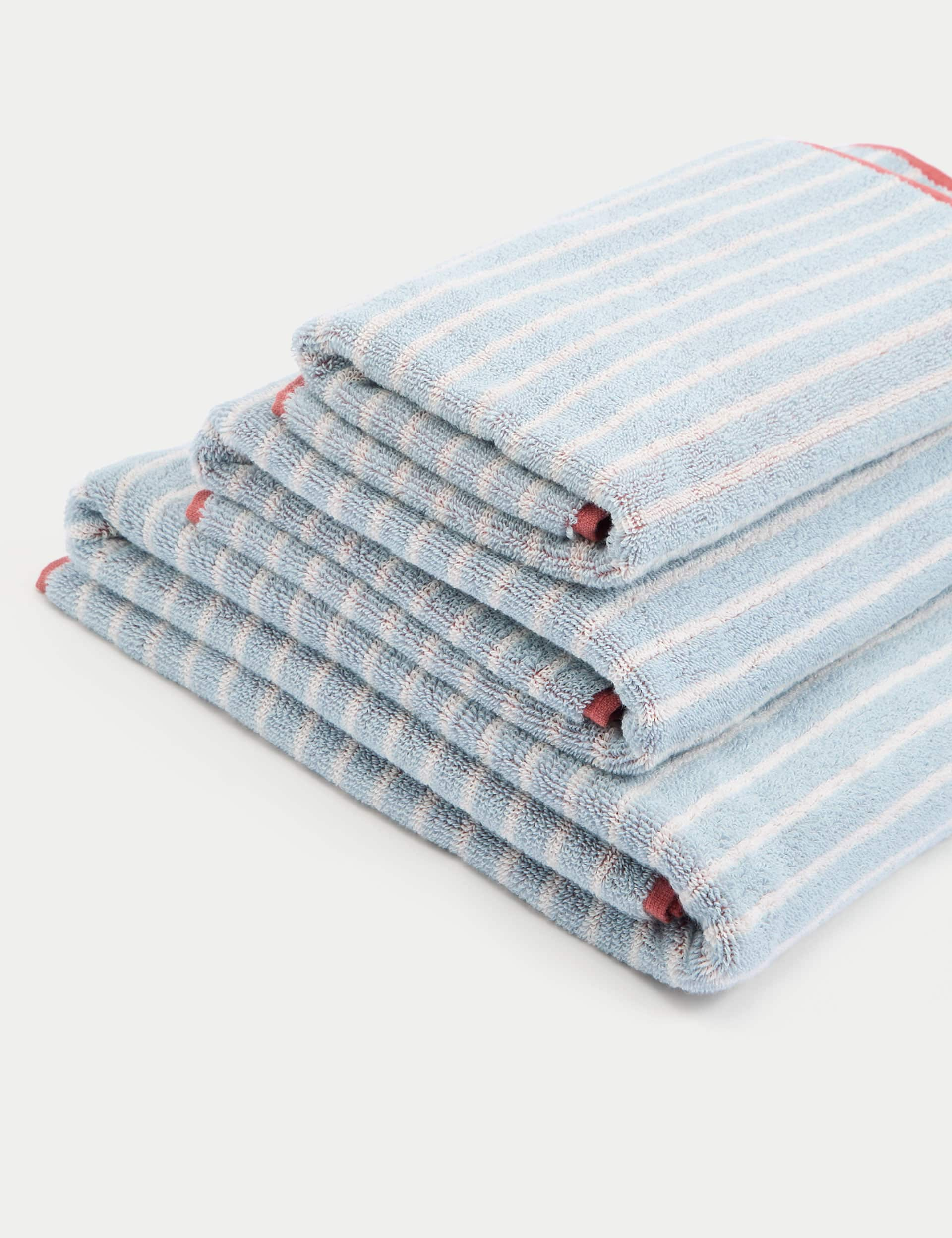 M&S Collection Pure Cotton Modern Stripe Towel - EXL - Blue Mix, Rust,Blue Mix,Ochre