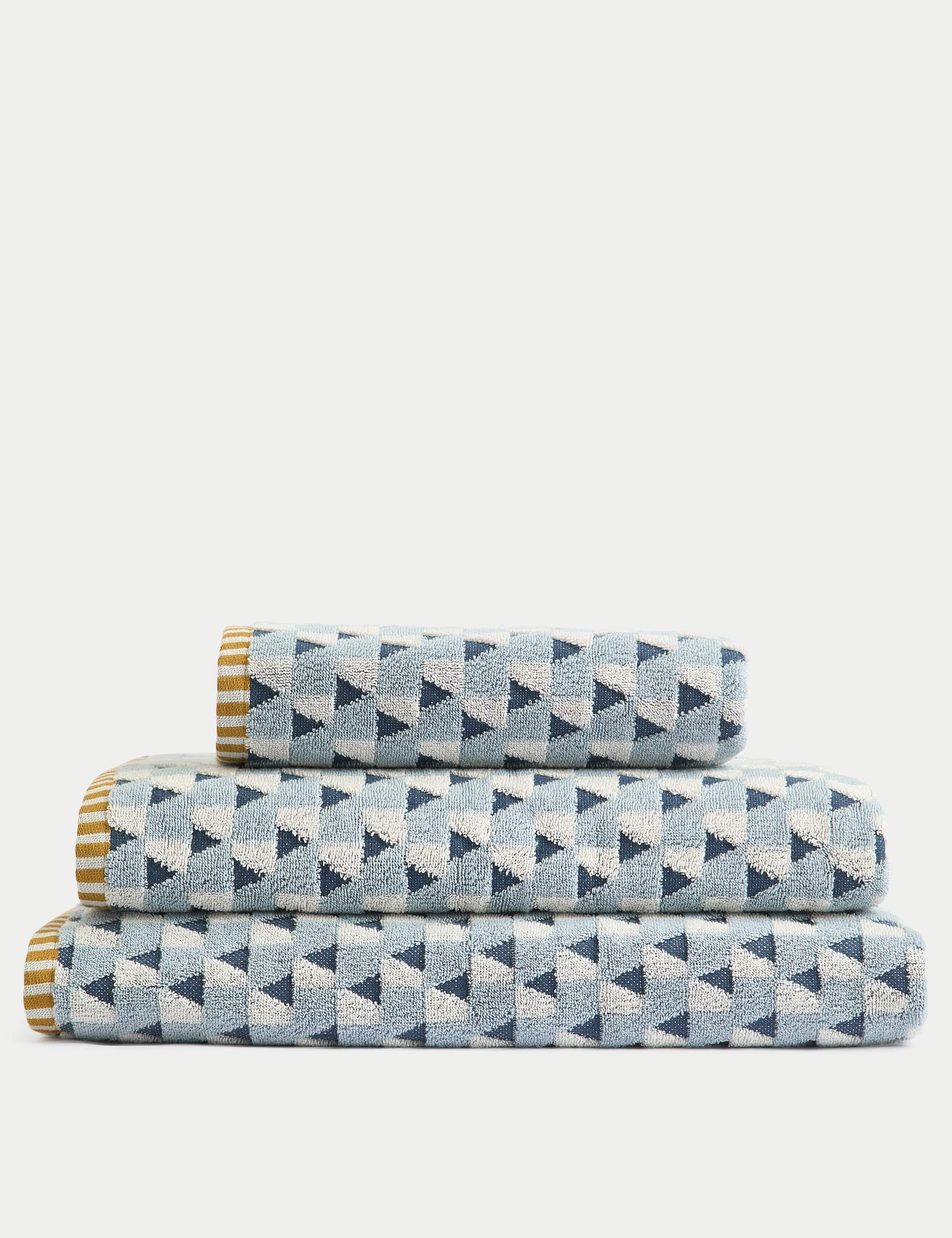 M&S Collection Pure Cotton Geometric Triangle Towel - EXL - Blue Mix, Blue Mix,Grey Mix