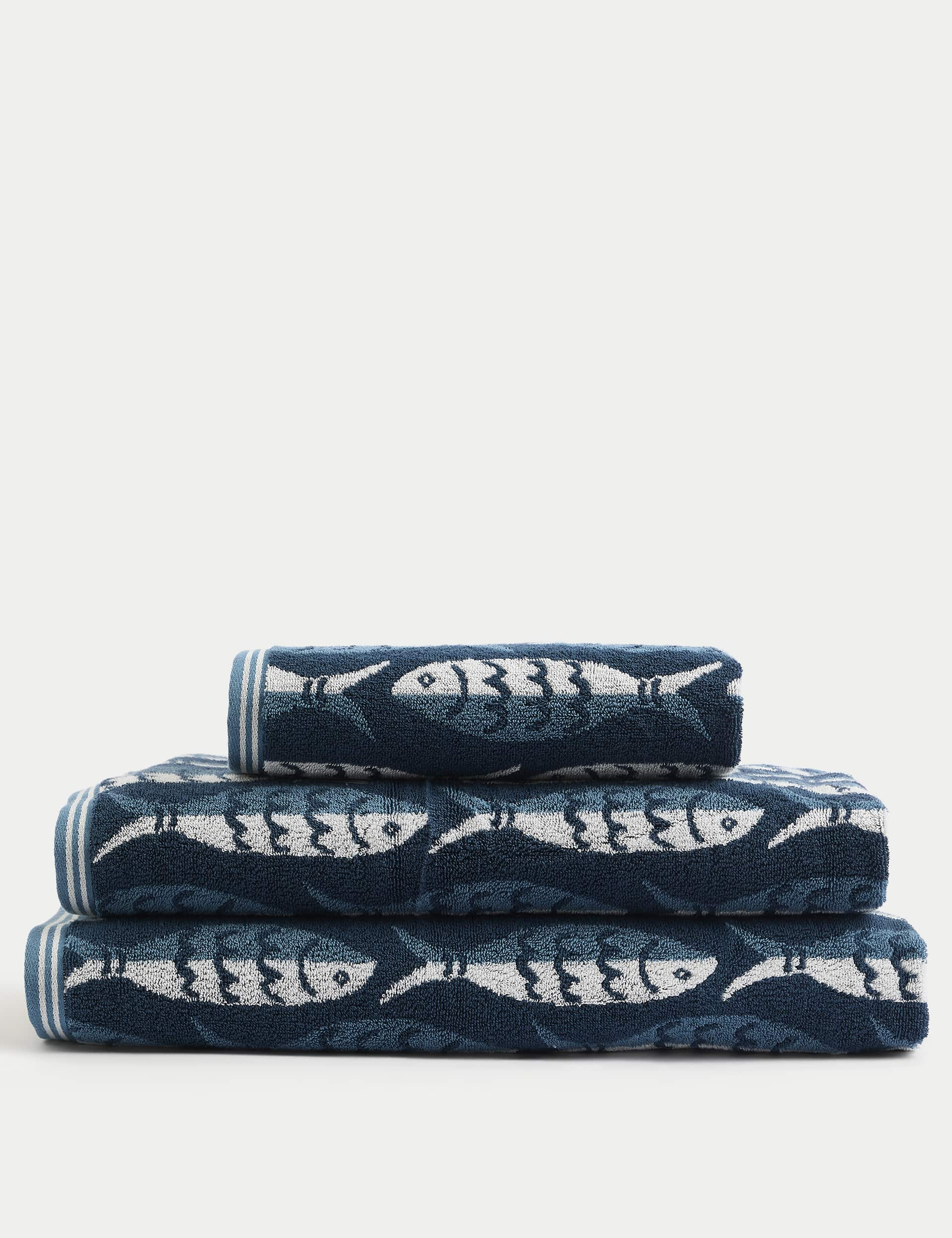 M&S Pure Cotton Sardines Towel - BATH - Blue, Blue