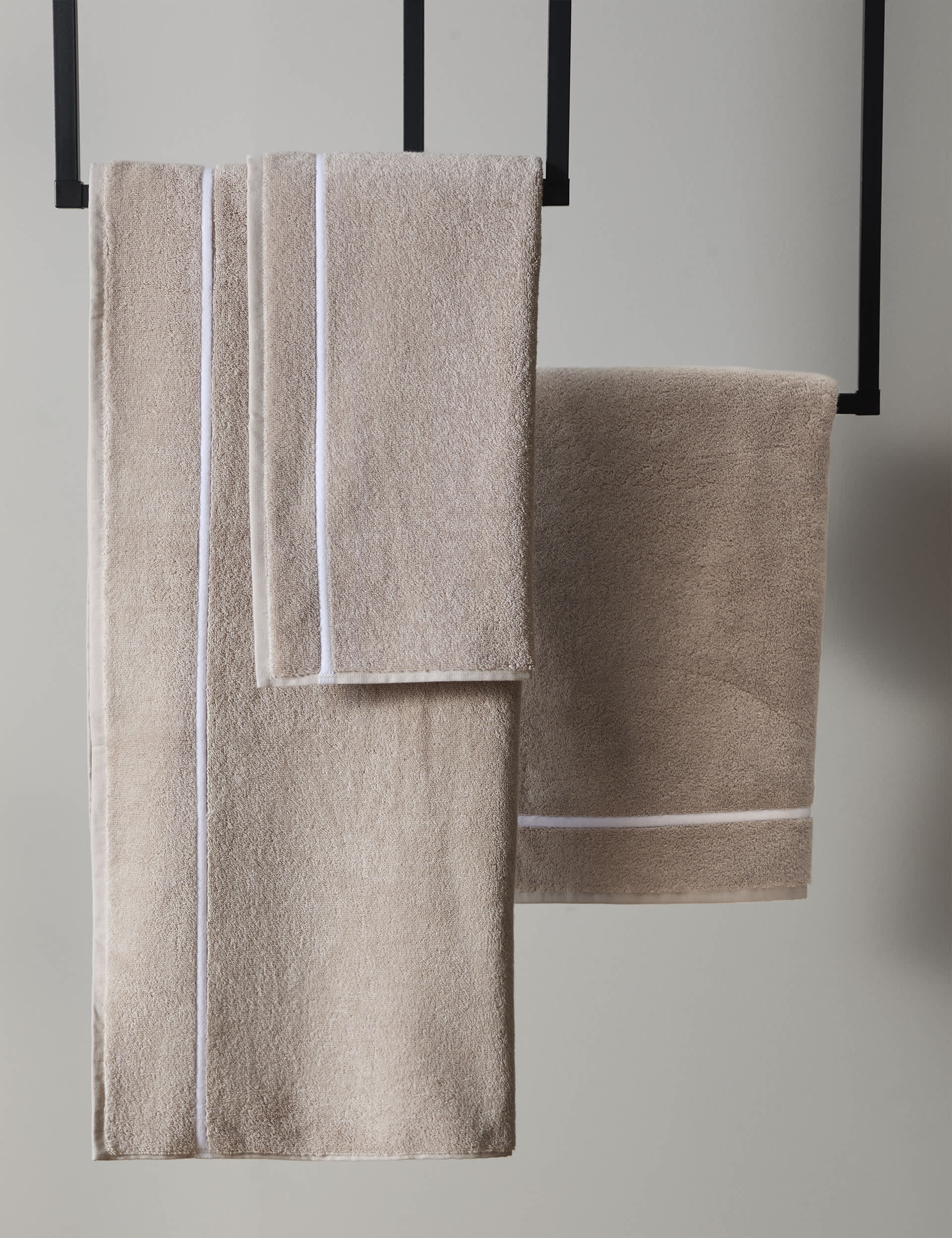 M&S X Kelly Hoppen Baretta Stitch Towel - HAND - Taupe, Grey/White,Taupe Mix,Black/White,White Mix,W