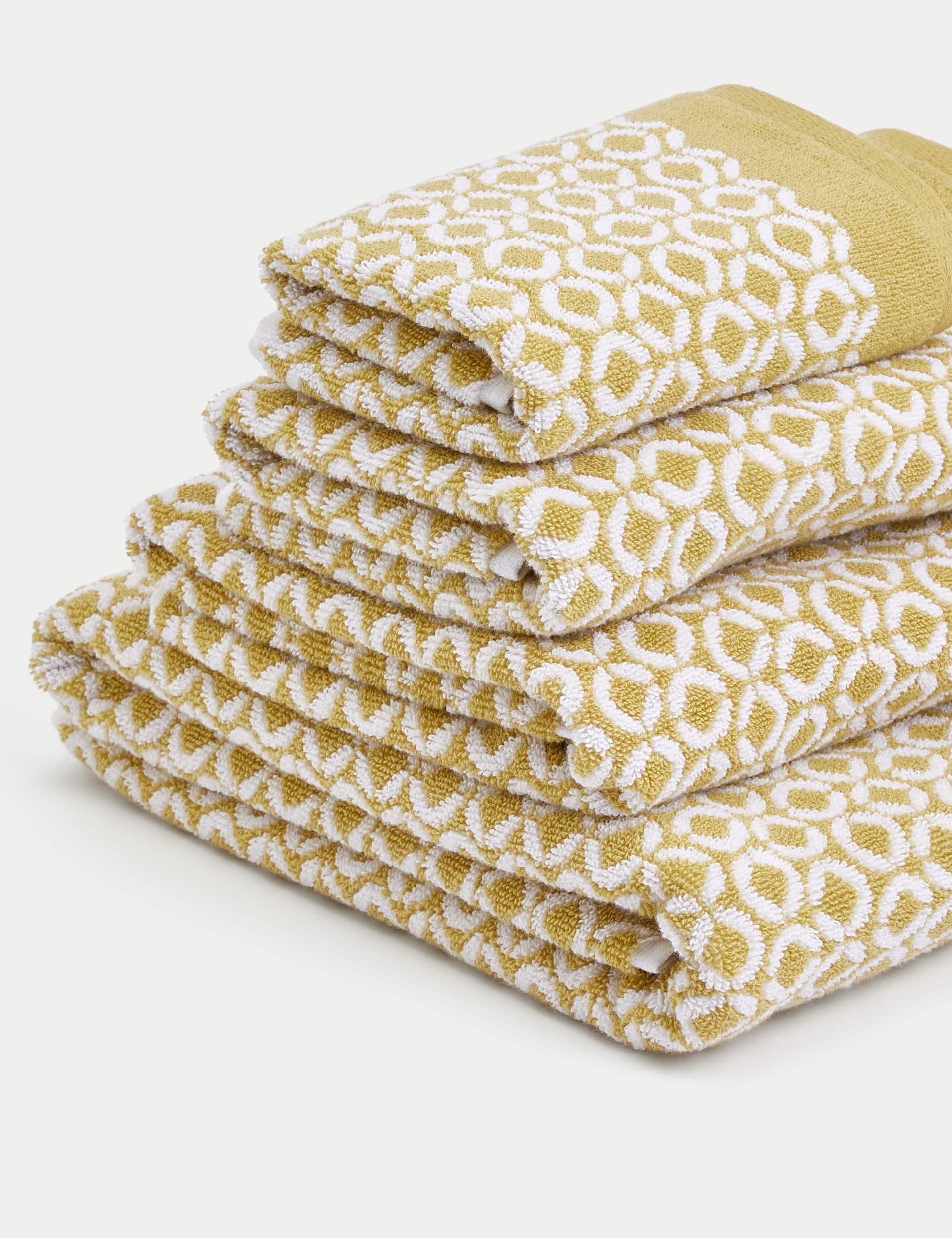 M&S Pure Cotton Repeat Links Towel - EXL - Ochre, Chambray,Ochre