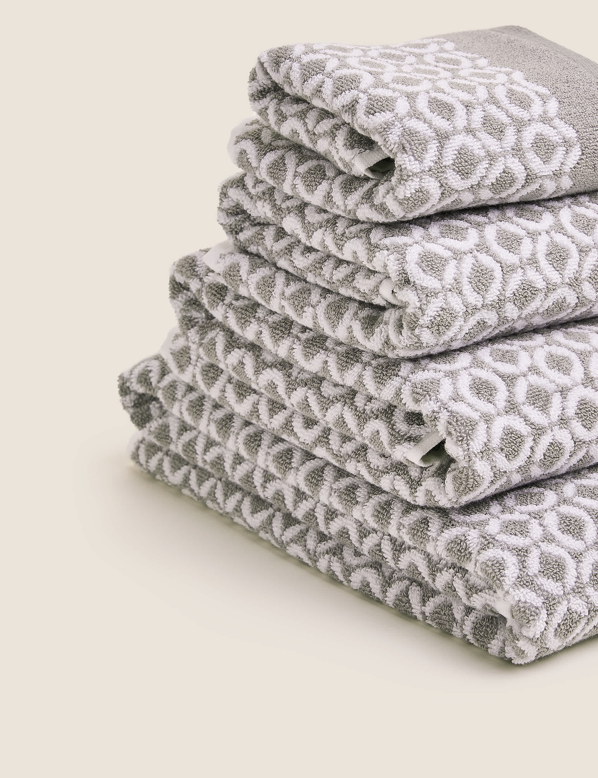 M&S Pure Cotton Repeat Links Towel - BATH - Grey, Grey,Ochre