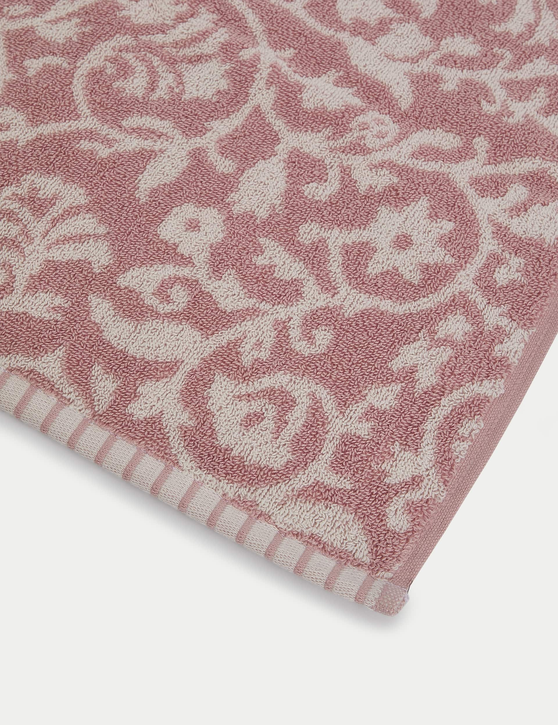 M&S Collection Pure Cotton Woodblock Floral Towel - EXL - Pink Mix, Pink Mix