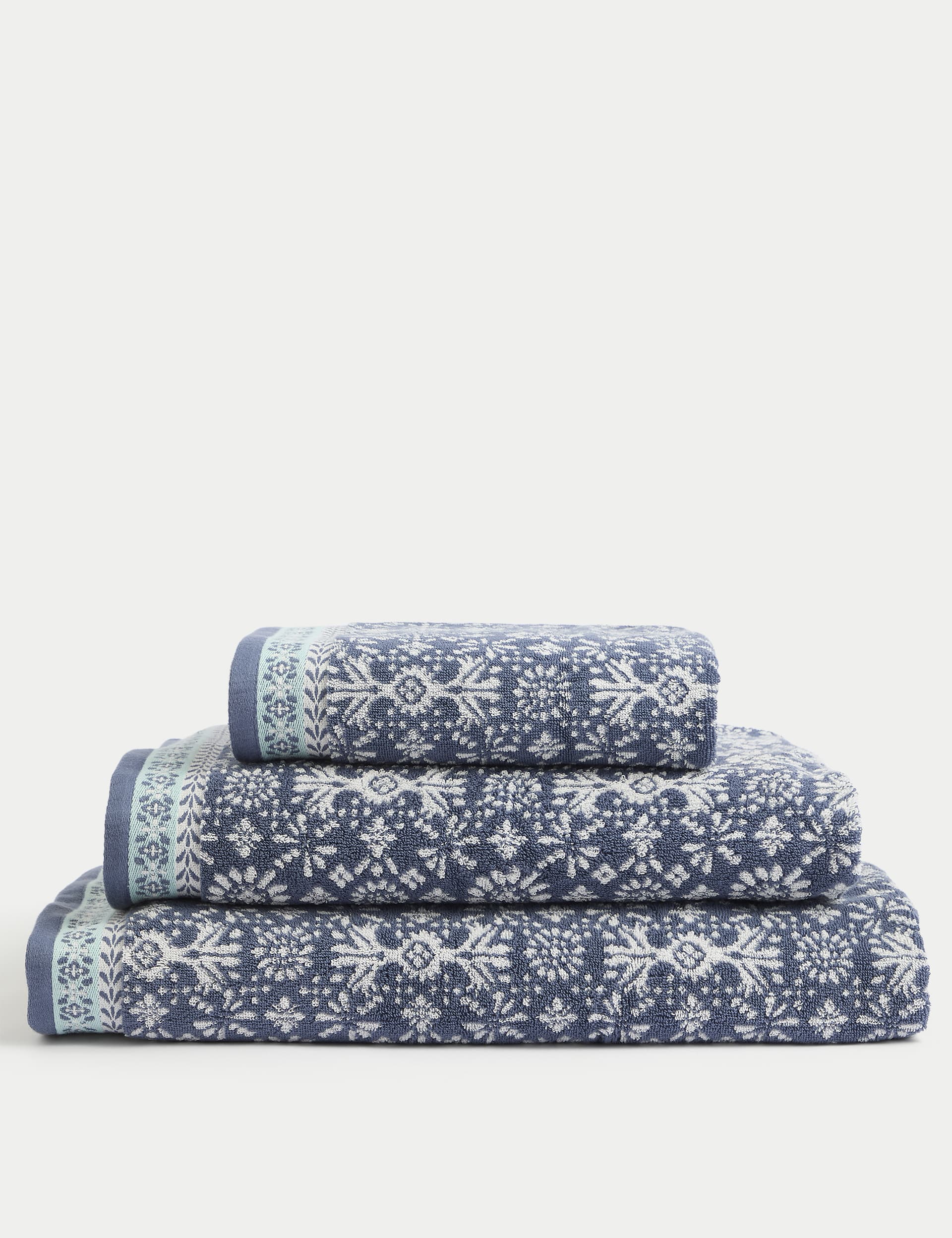 M&S Collection Pure Cotton Geometric Tile Pattern Towel - HAND - Navy Mix, Navy Mix