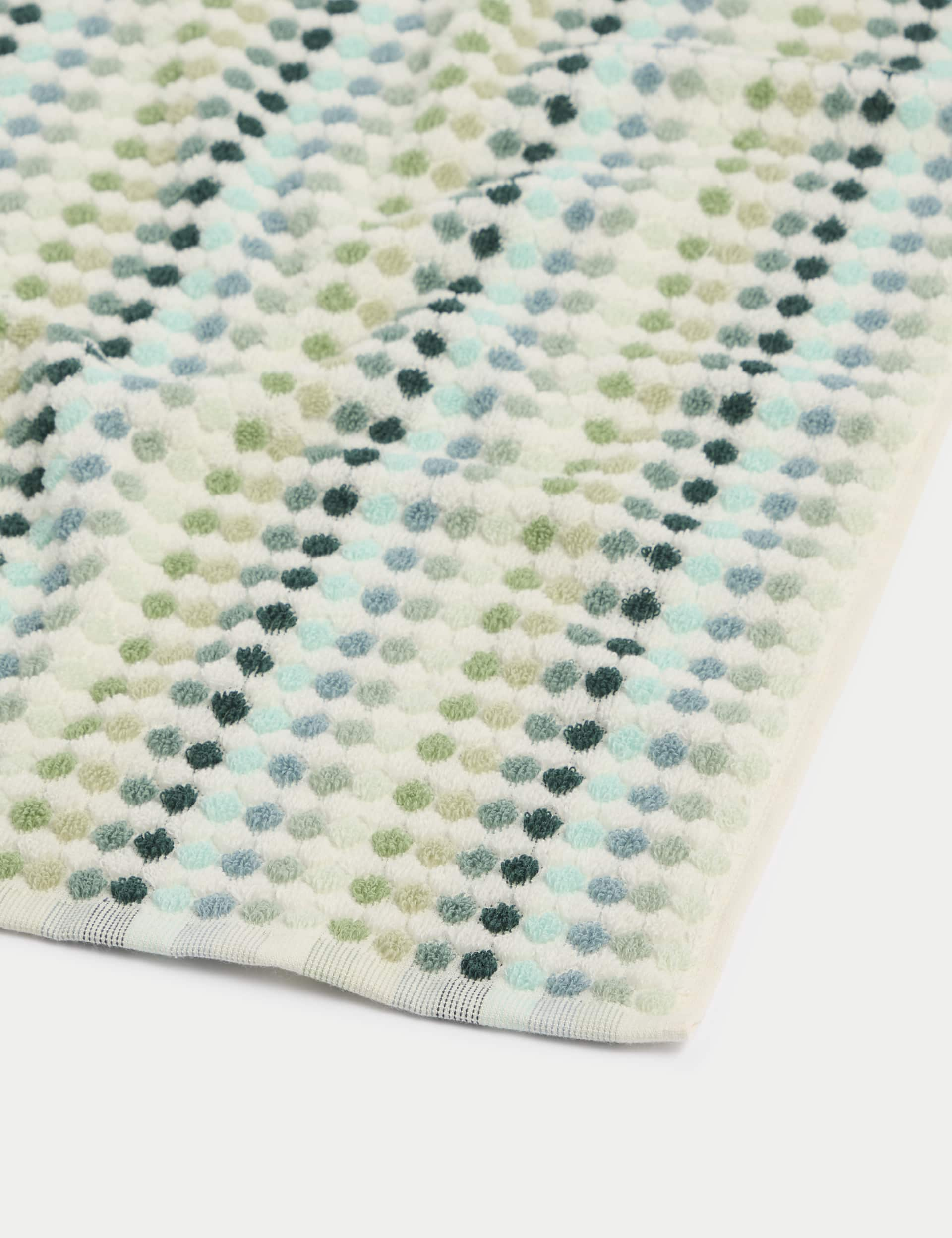 M&S Collection Pure Cotton Spotty Striped Towel - EXL - Green Mix, Green Mix,Neutral,Blue Mix