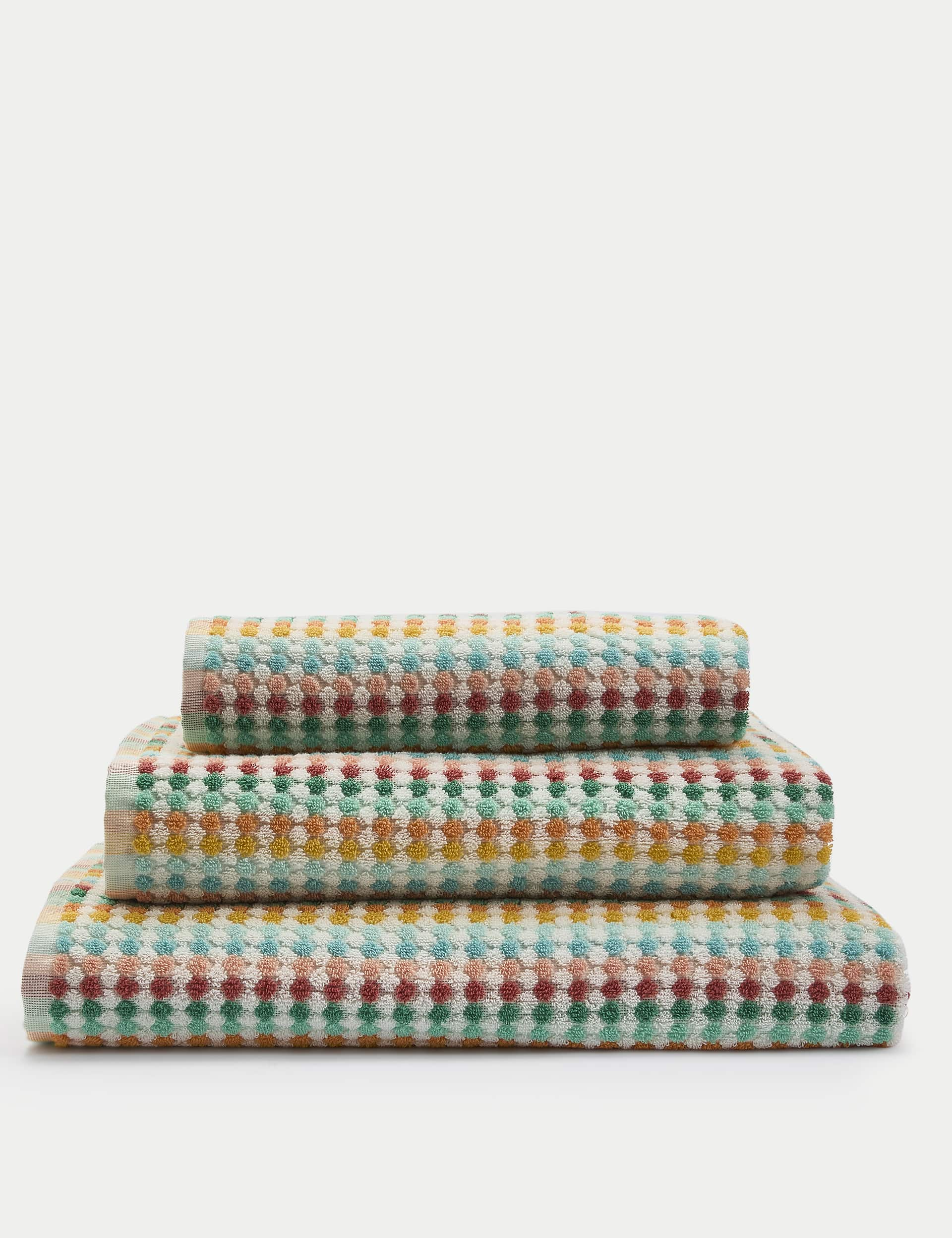 M&S Collection Pure Cotton Spotty Striped Towel - HAND - Multi, Multi