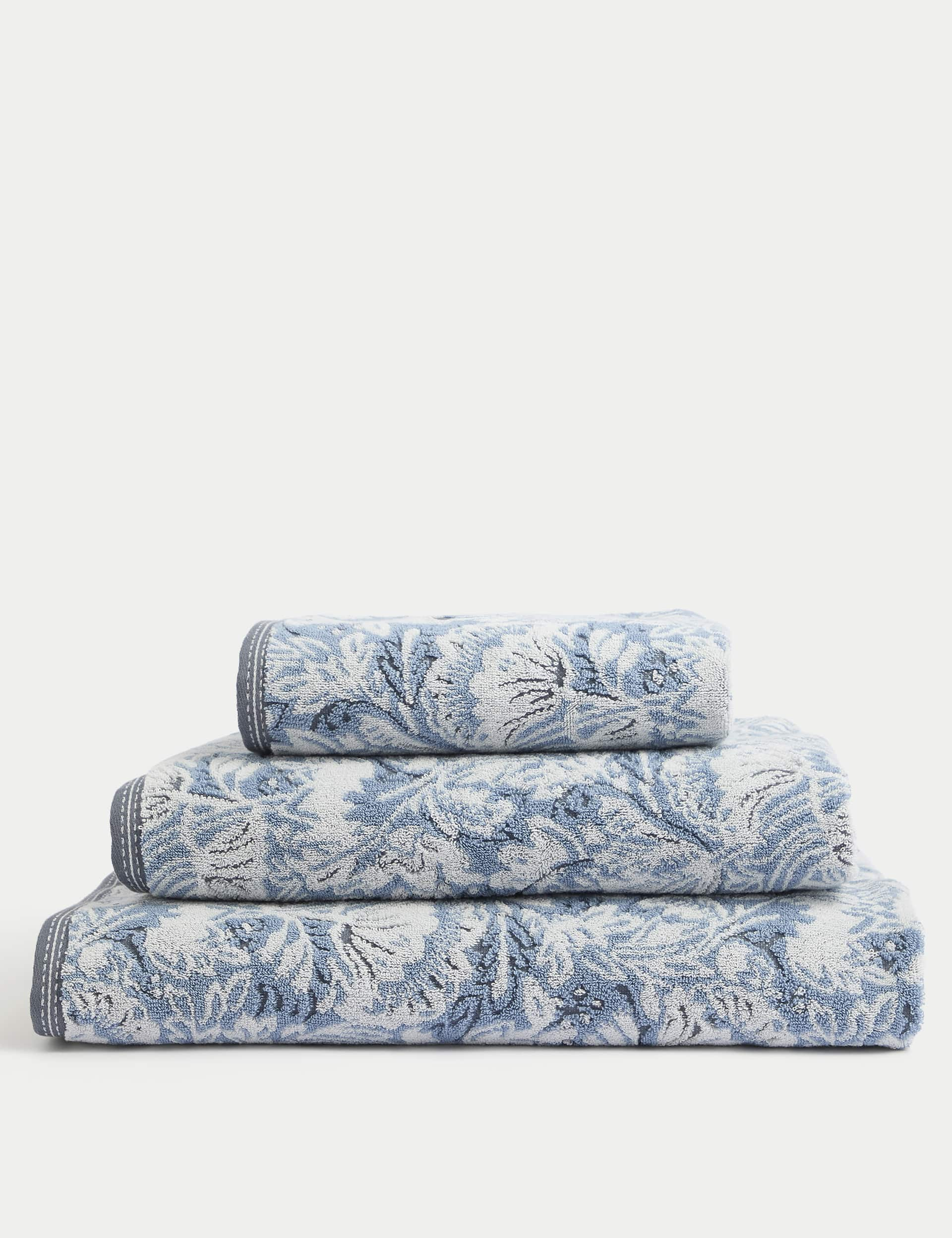 M&S Collection Pure Cotton Floral Towel - HAND - Blue Mix, Blue Mix