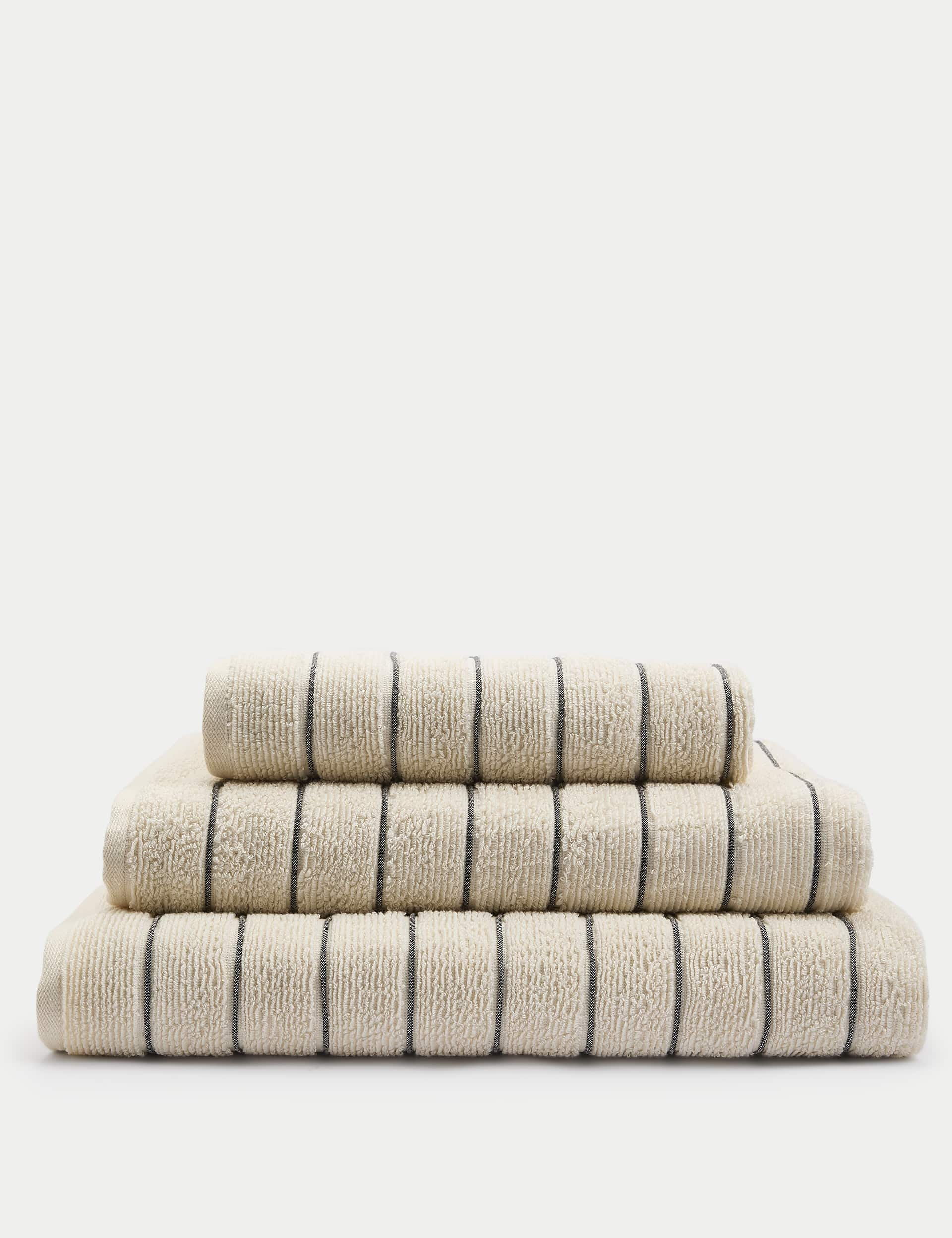 M&S Collection Pure Cotton Textured Striped Towel - HAND - Neutral, Neutral